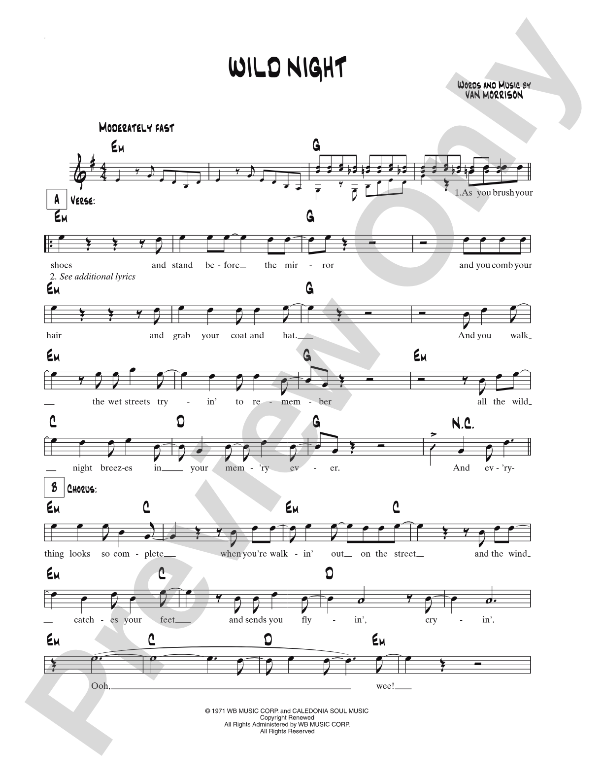 Wild Night: Lead Sheet