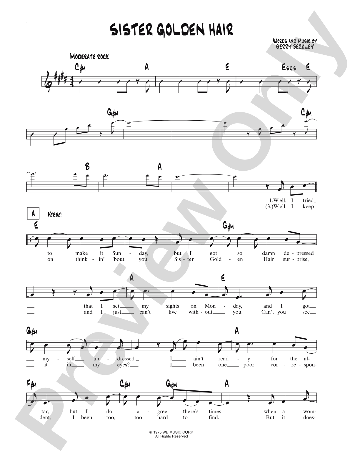 Sister Golden Hair: Lead Sheet
