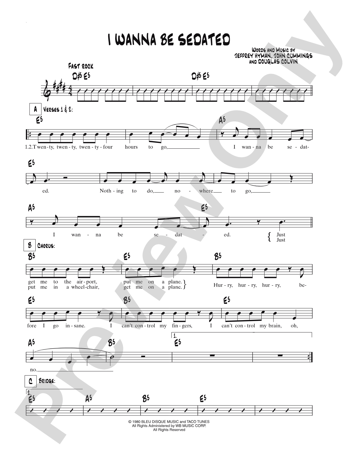 I Wanna Be Sedated: Lead Sheet