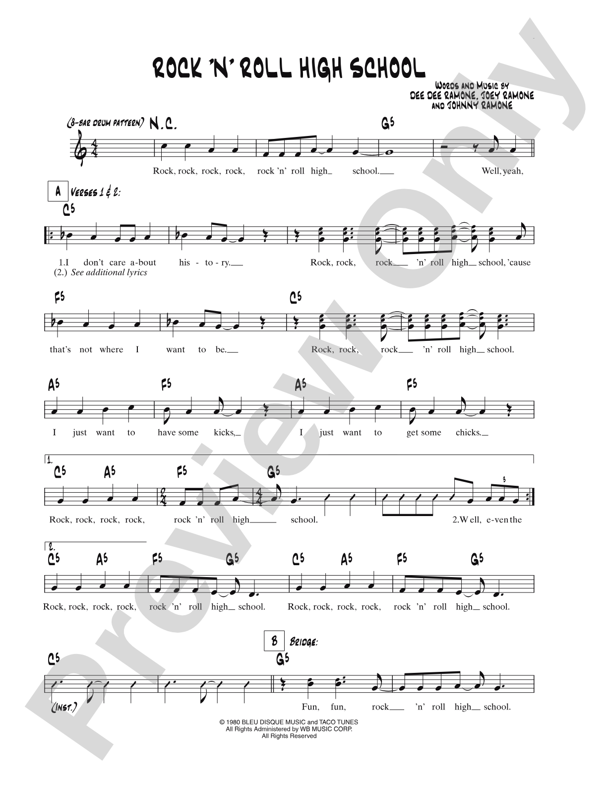 Rock N Roll High School: Lead Sheet