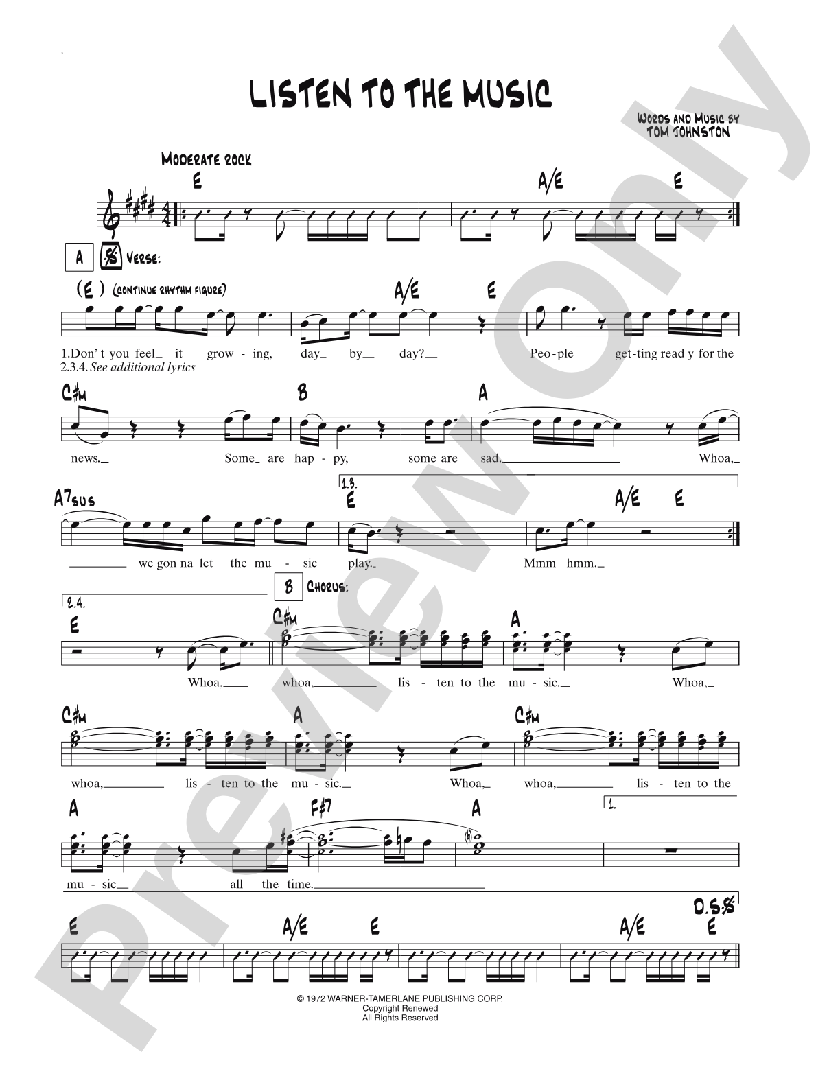 Listen To The Music: Lead Sheet
