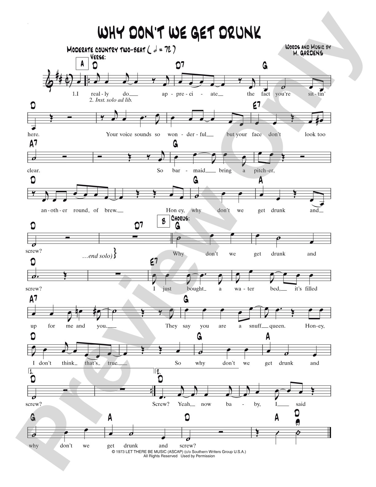 Why Don't We Get Drunk: Lead Sheet