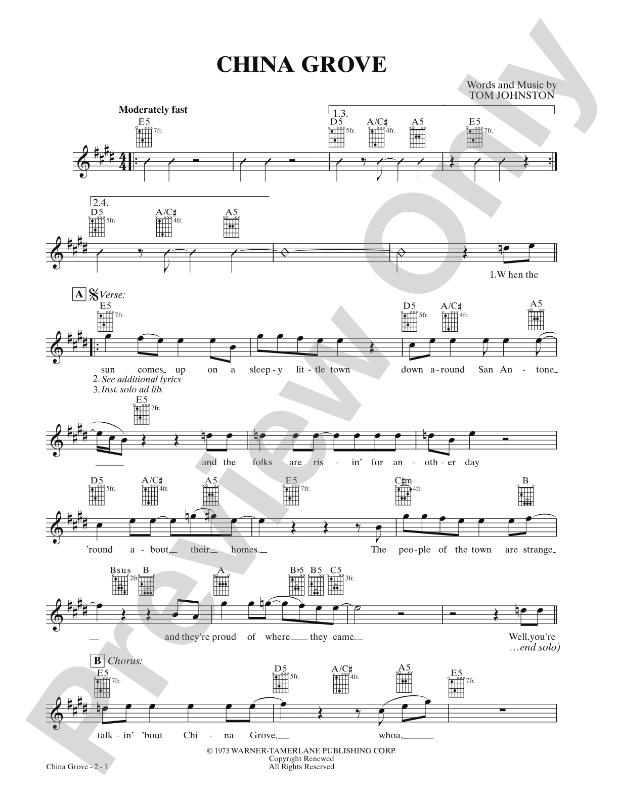 China Grove: Lead Sheet
