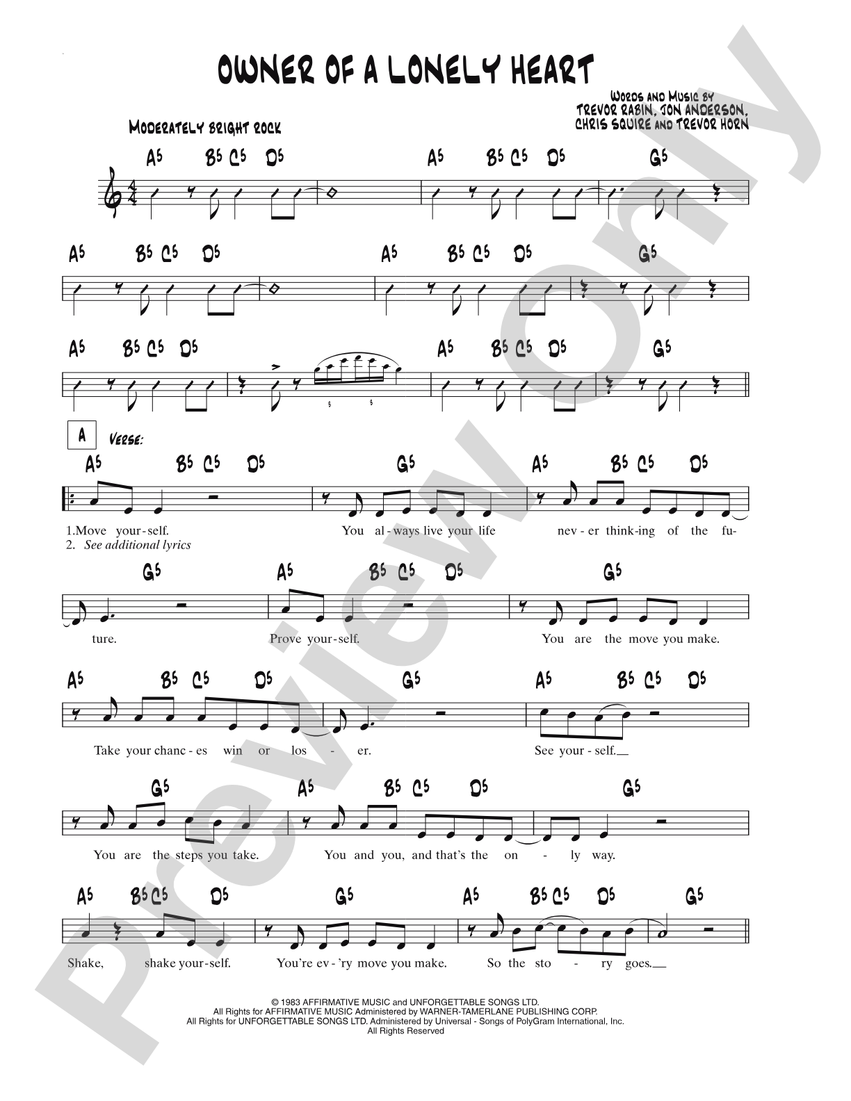 Owner Of A Lonely Heart: Lead Sheet