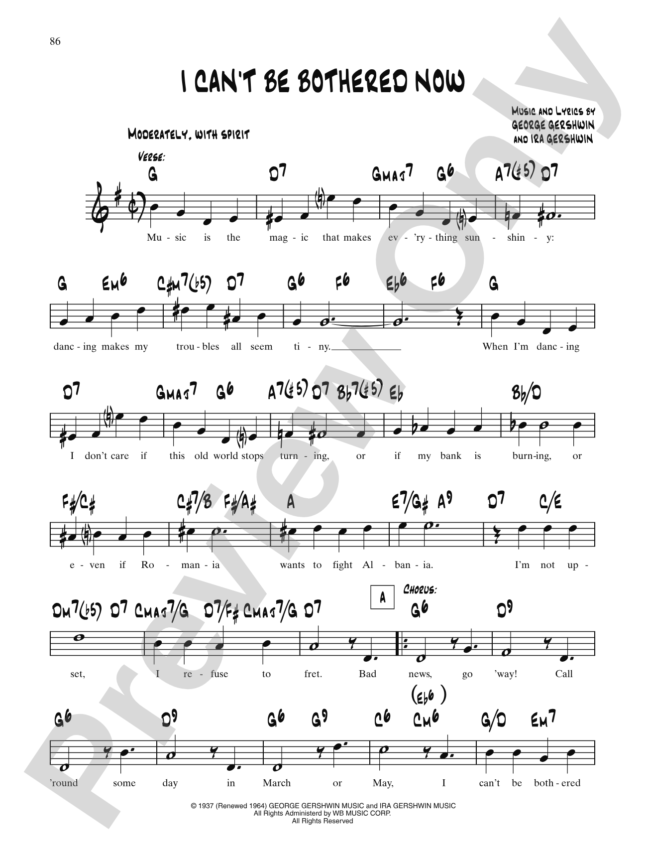 I Can't Be Bothered Now: Lead Sheet