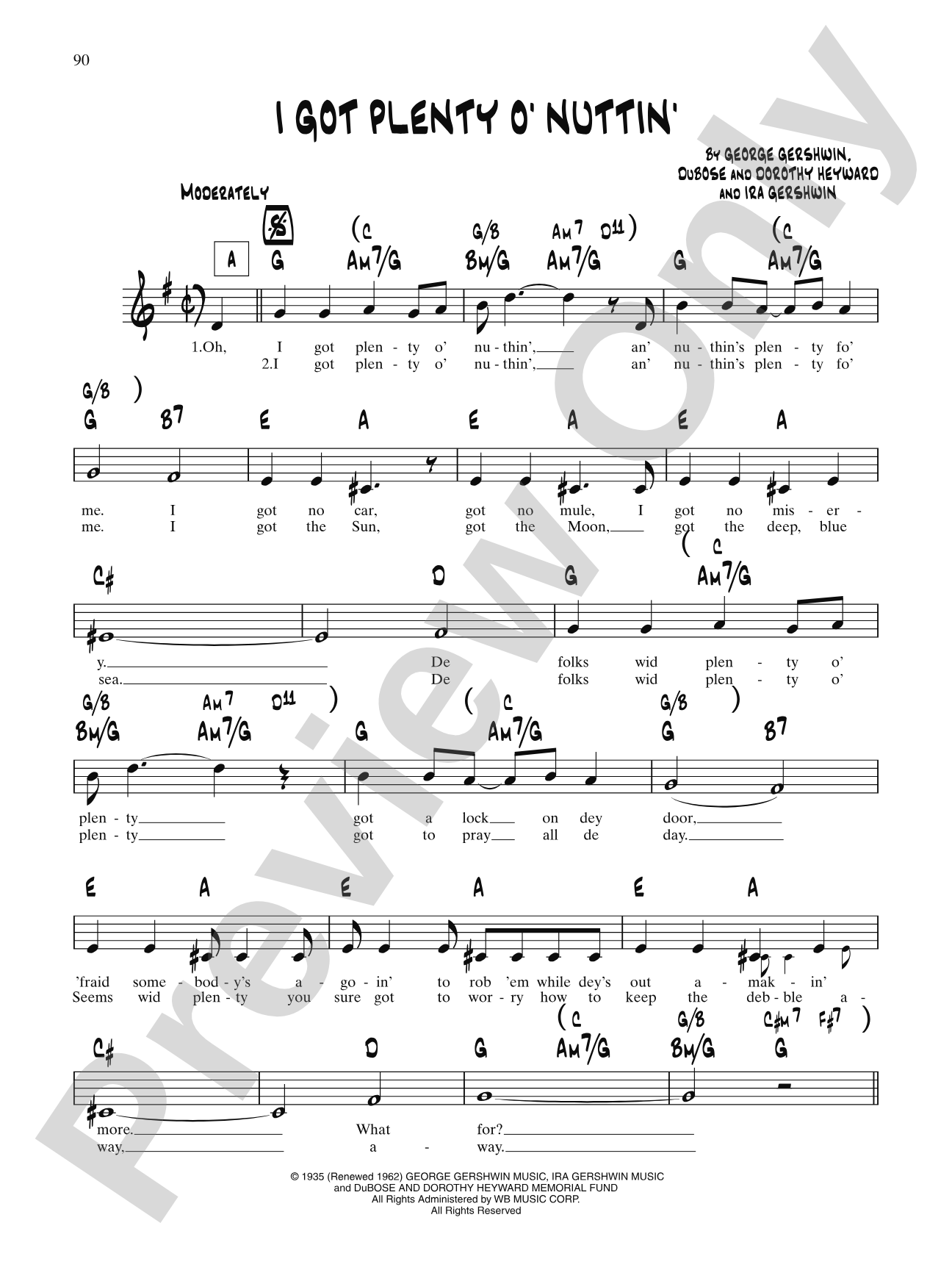 I Got Plenty O' Nuttin' (From "Porgy And Bess"): Lead Sheet