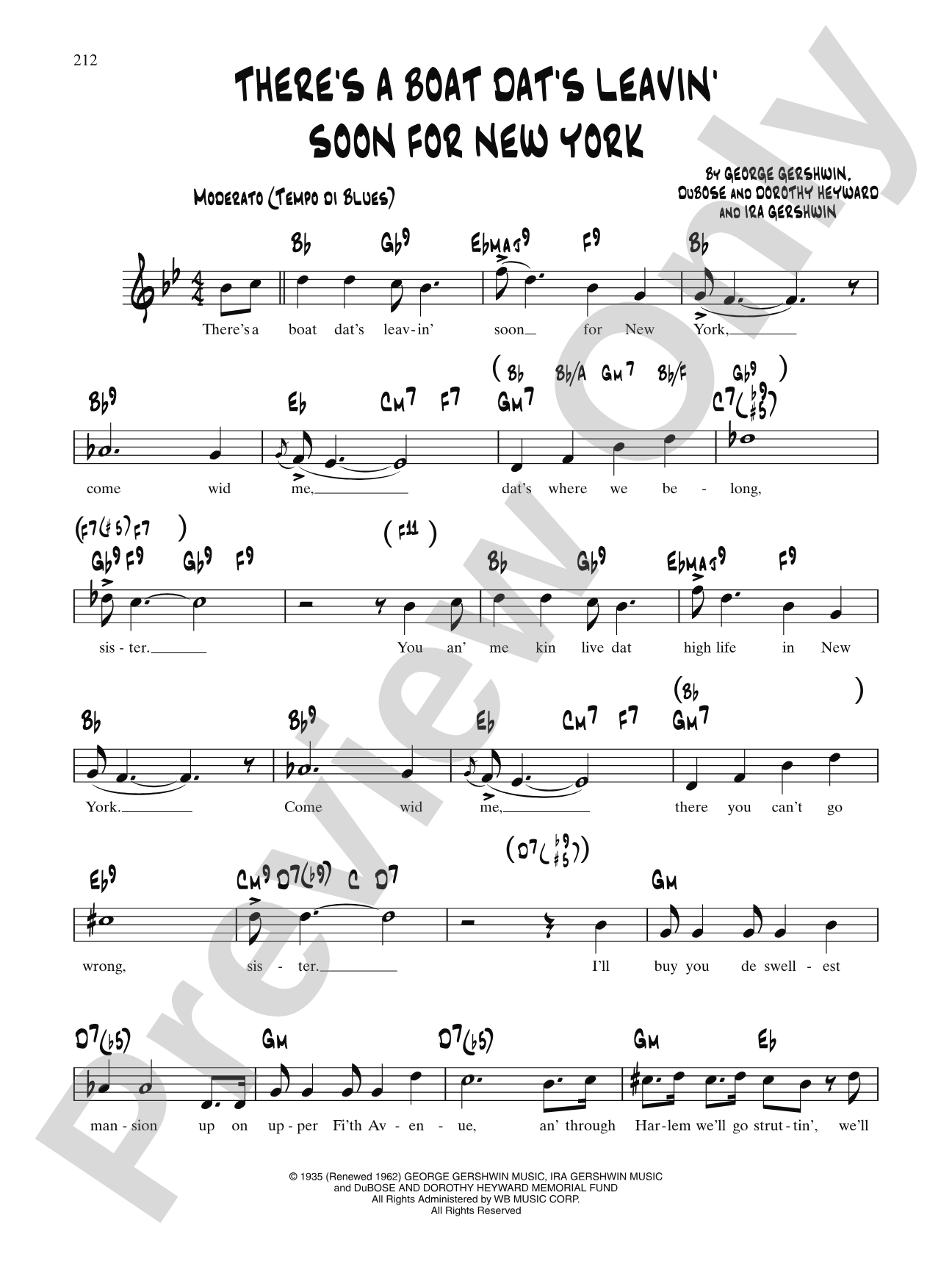 There's A Boat Dats Leavin' Soon For New York (From "Porgy And Bess®"): Lead Sheet