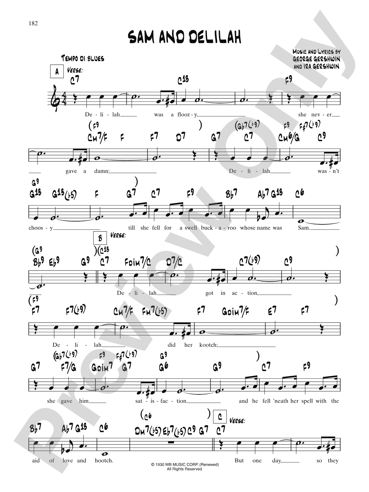 Sam And Delilah: Lead Sheet