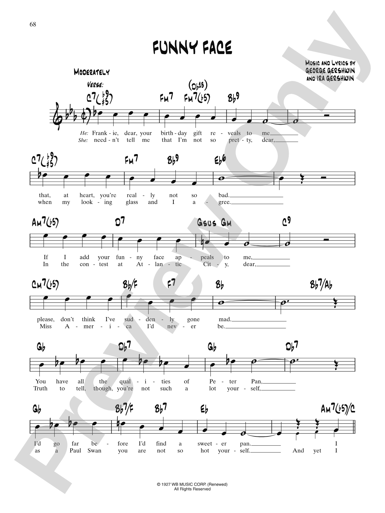 Funny Face (overture): Lead Sheet