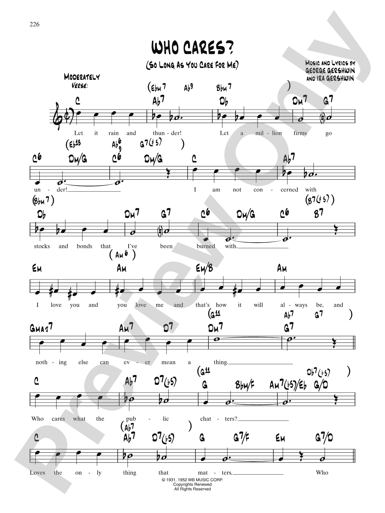 Who Cares? (So Long As You Care For Me) (From "Of Thee I Sing"): Lead Sheet