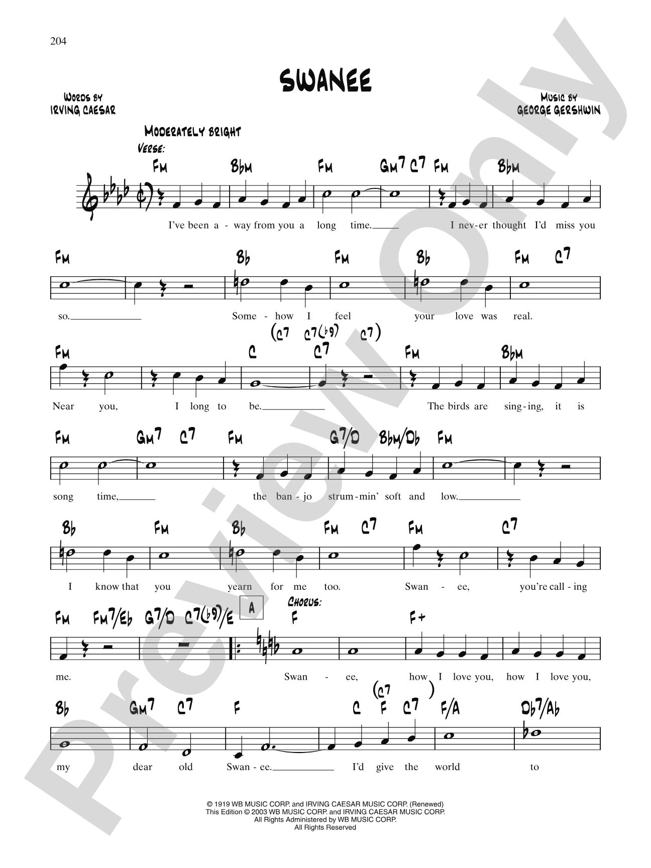 Swanee: Lead Sheet