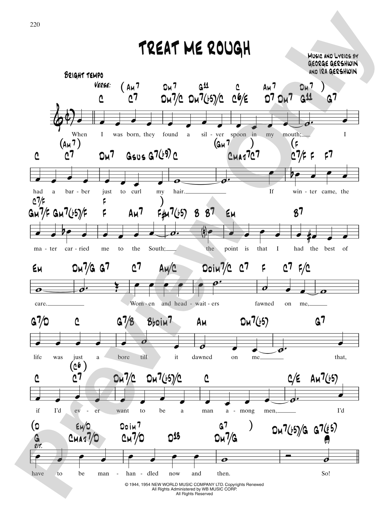 Treat Me Rough: Lead Sheet
