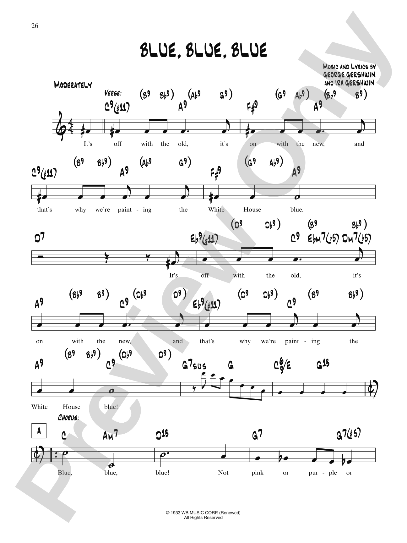 Blue, Blue, Blue: Lead Sheet