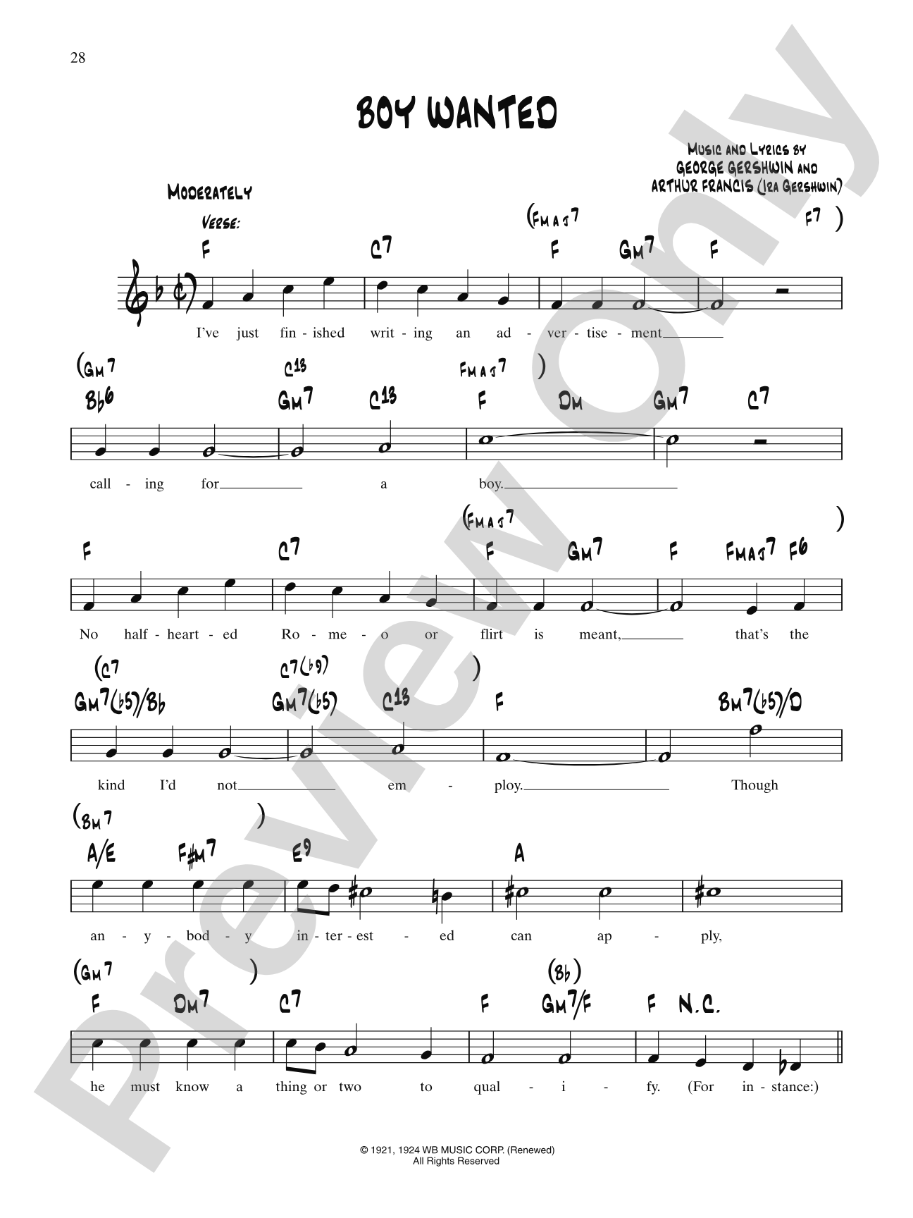 Boy Wanted (1924): Lead Sheet