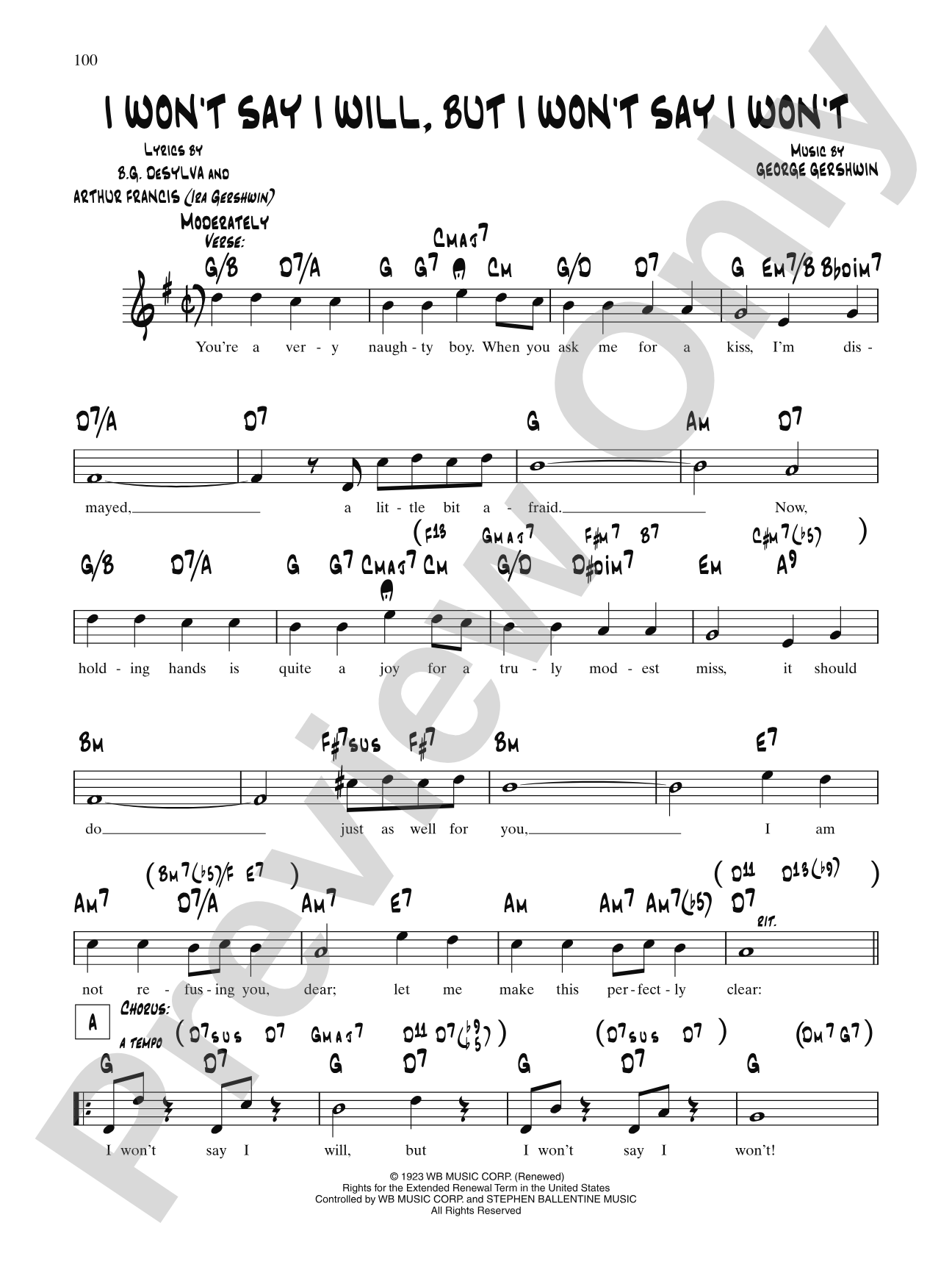 I Won't Say I Will, But I Won't Say I Won't: Lead Sheet