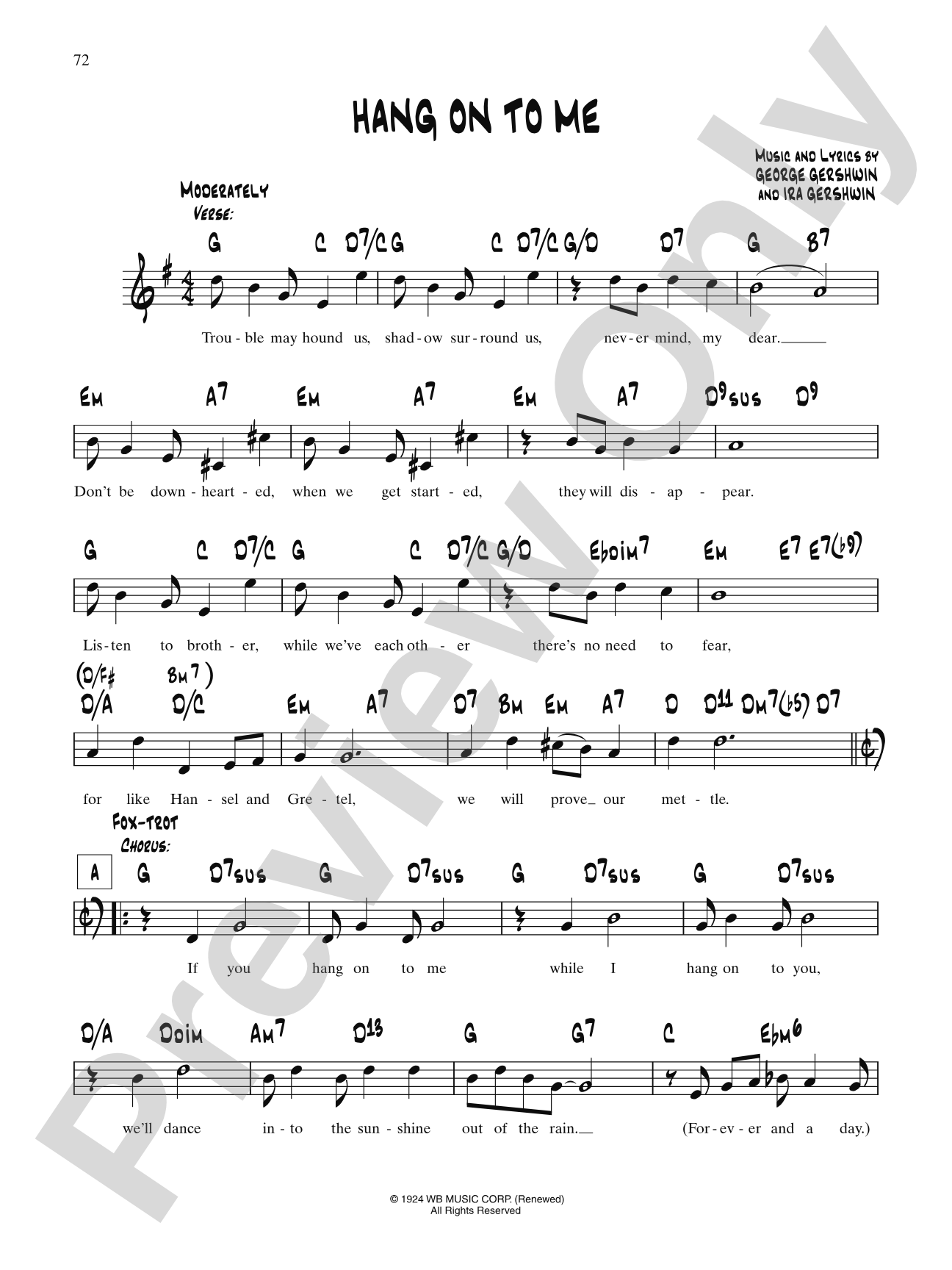 Hang On To Me: Lead Sheet