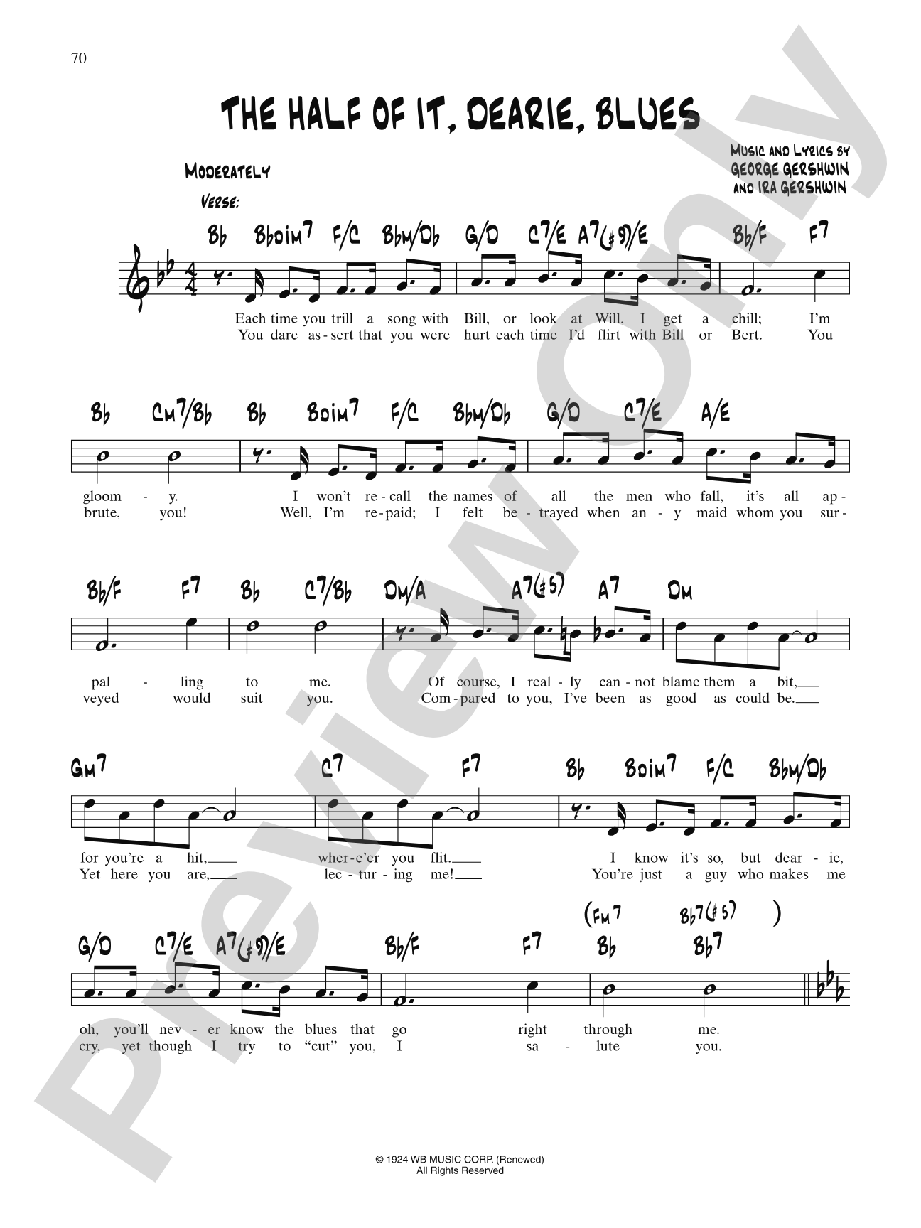 The Half Of It, Dearie, Blues (From "Lady, Be Good"): Lead Sheet