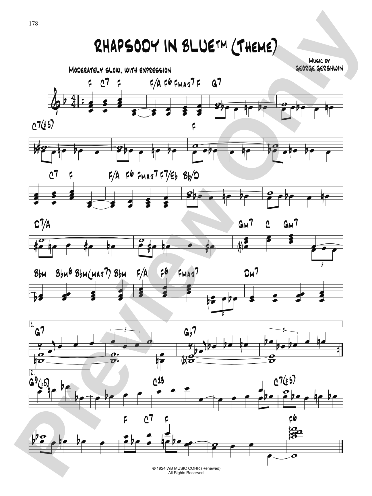 Rhapsody In Blue: Lead Sheet | George Gershwin | Digital Sheet
