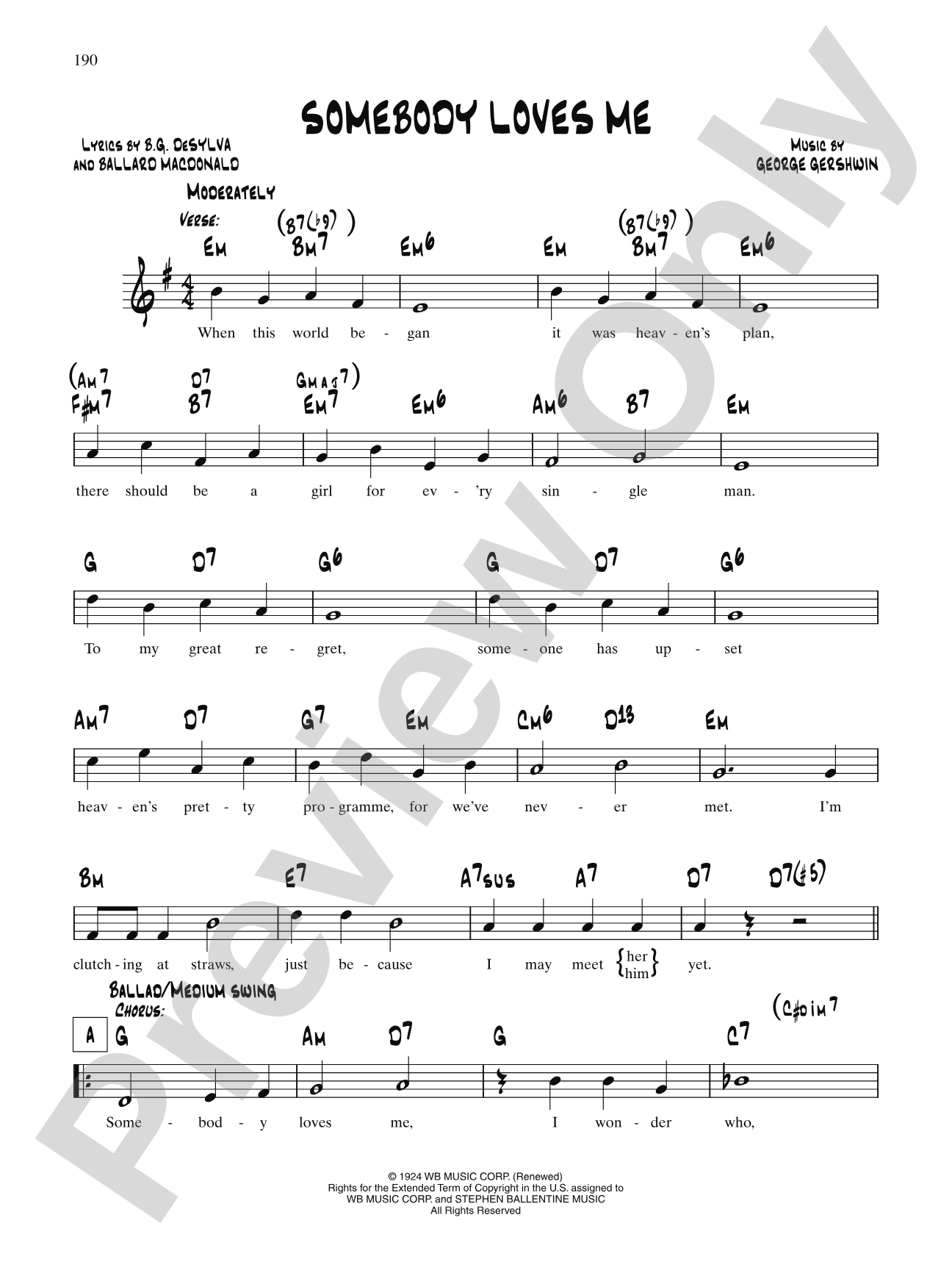 Somebody Loves Me (From "George White's Scandals Of 1924"): Lead Sheet