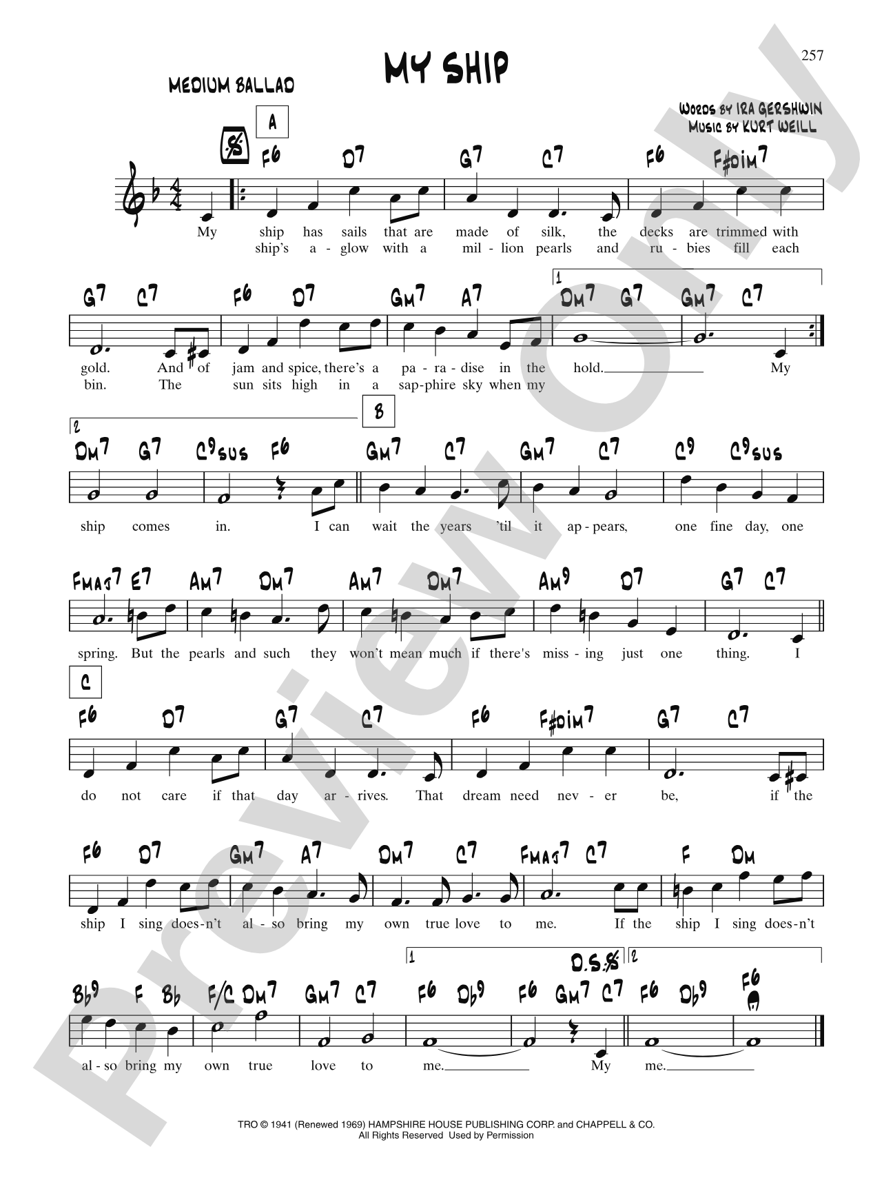 My Ship (From "Lady In The Dark"): Lead Sheet