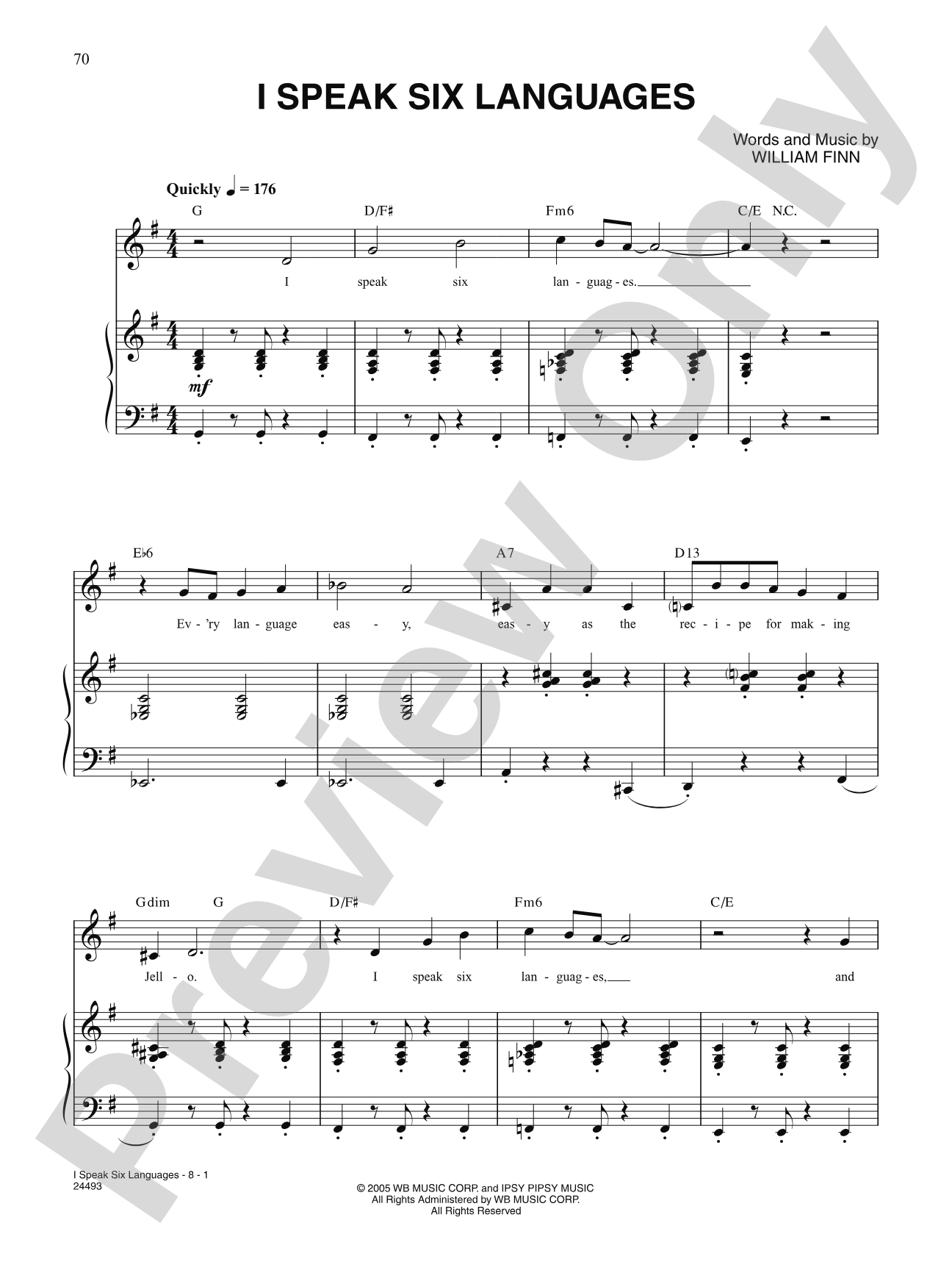 I Speak Six Languages (from "The 25th Annual Putnam County Spelling Bee"): Piano/Vocal/Chords