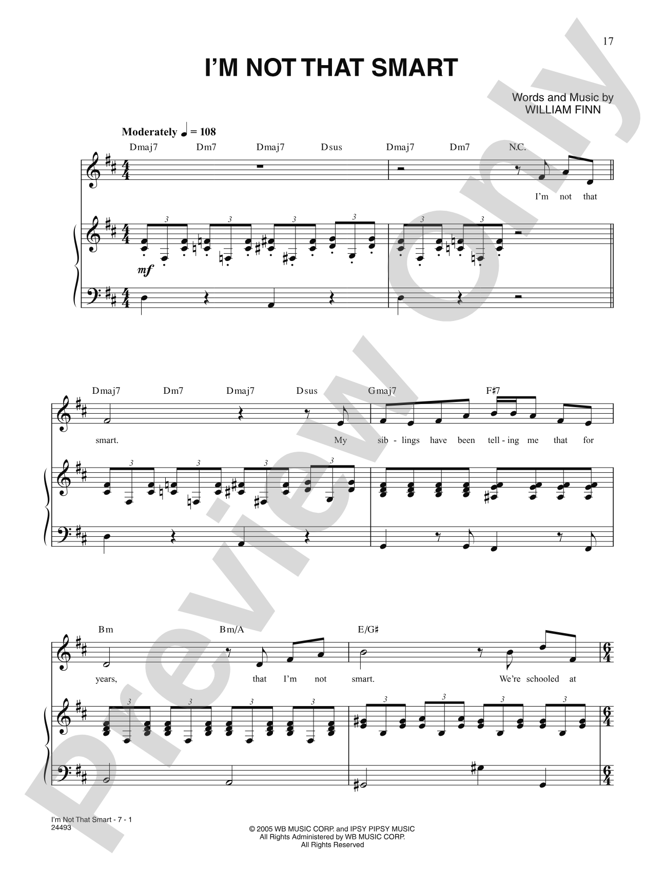 I'm Not That Smart (from "The 25th Annual Putnam County Spelling Bee"): Piano/Vocal/Chords