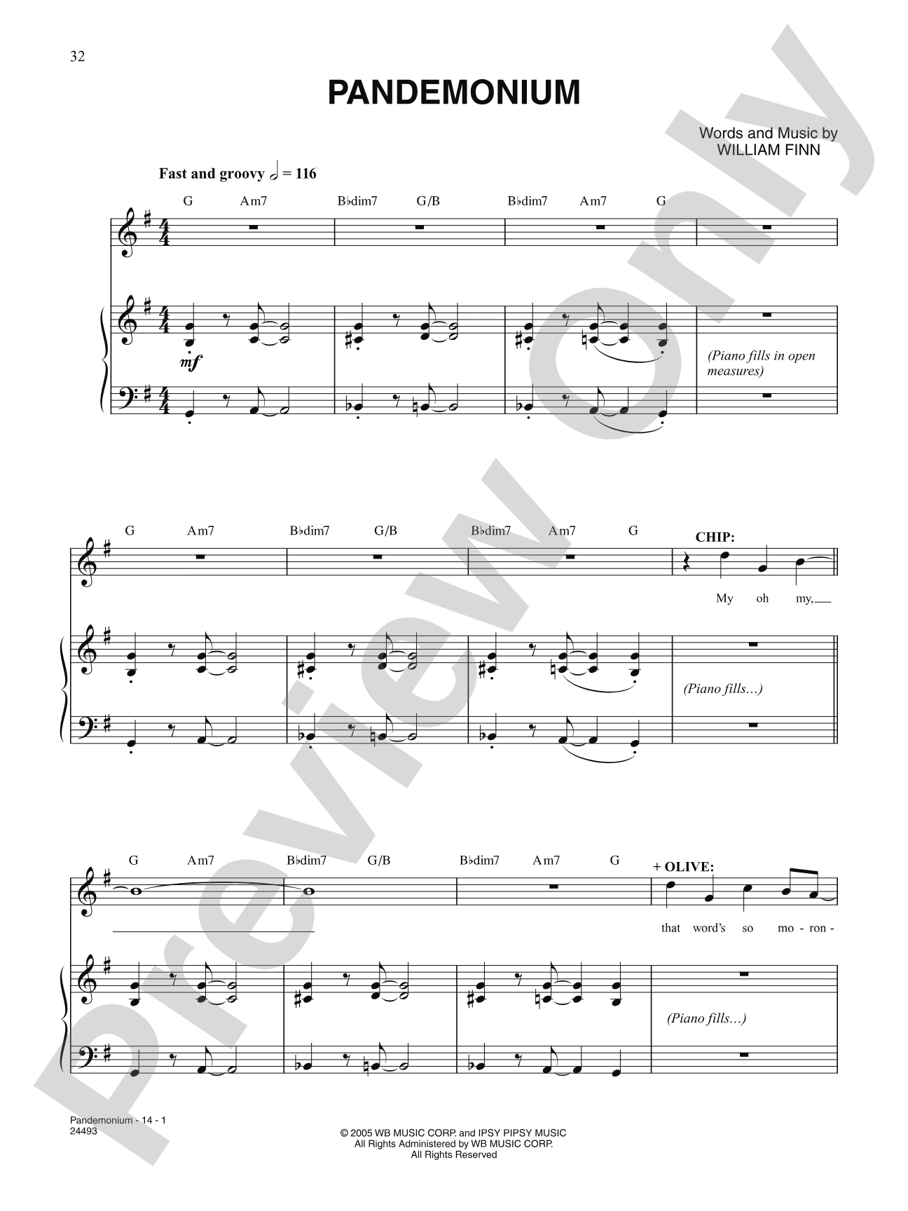 Pandemonium (from "The 25th Annual Putnam County Spelling Bee"): Piano/Vocal/Chords