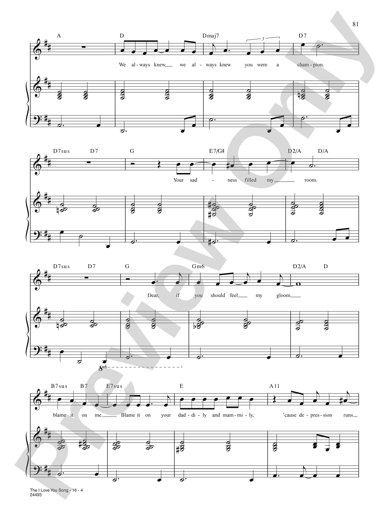 The I Love You Song (from "The 25th Annual Putnam County Spelling Bee"): Piano/Vocal/Chords