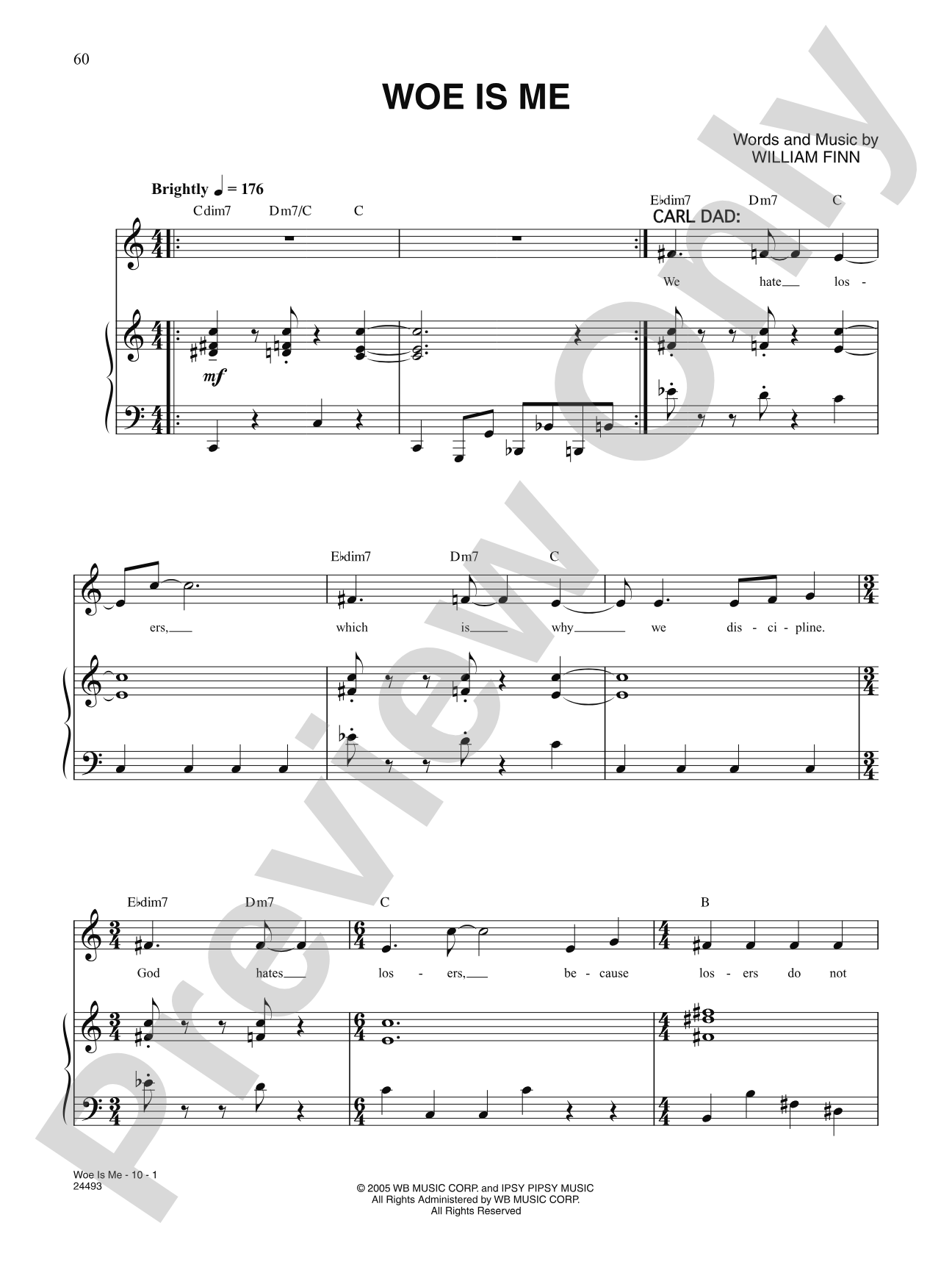 Woe Is Me (from "The 25th Annual Putnam County Spelling Bee"): Piano/Vocal/Chords