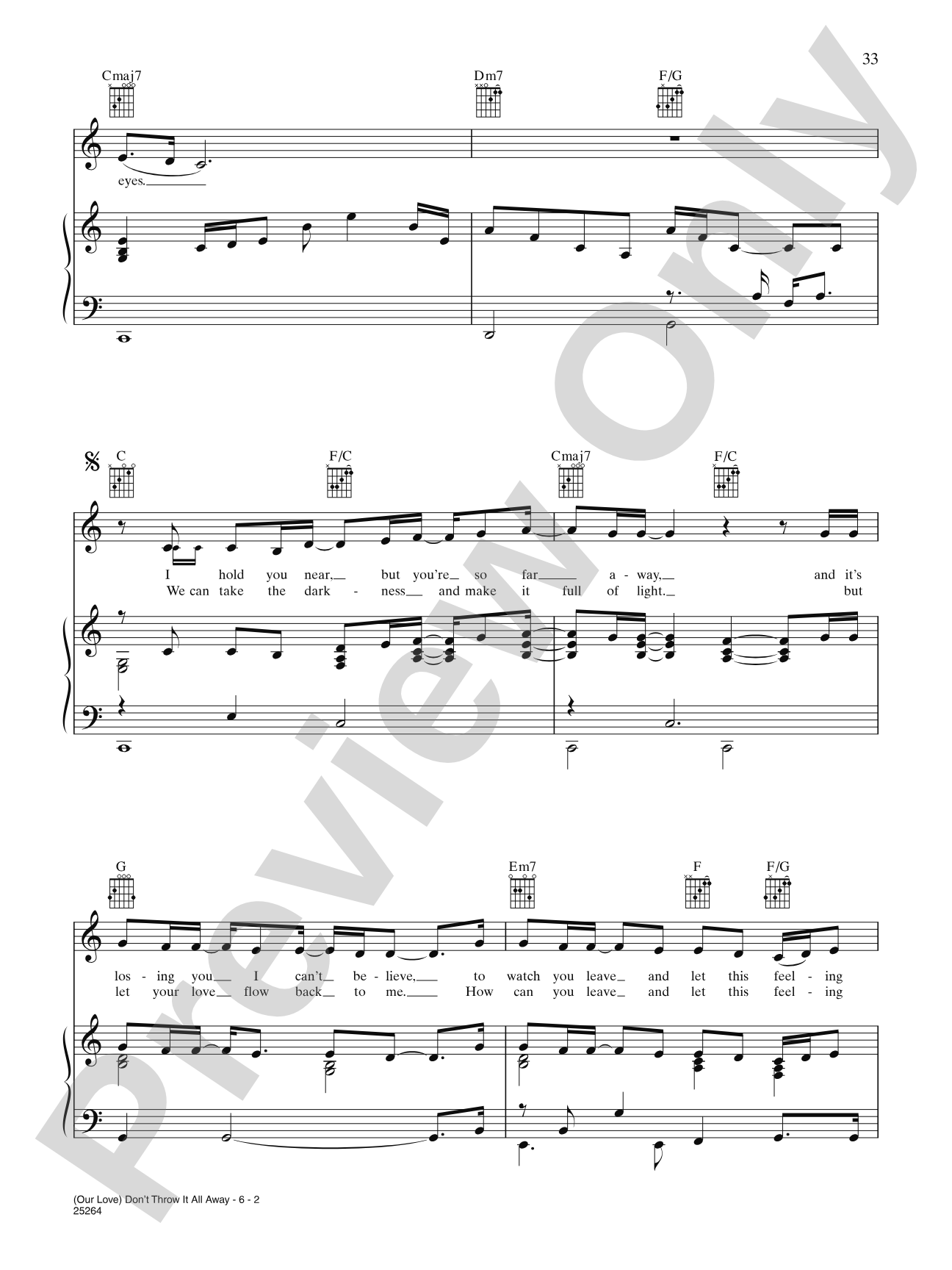 (Our Love) Don'T Throw It All Away: Piano/Vocal/Chords