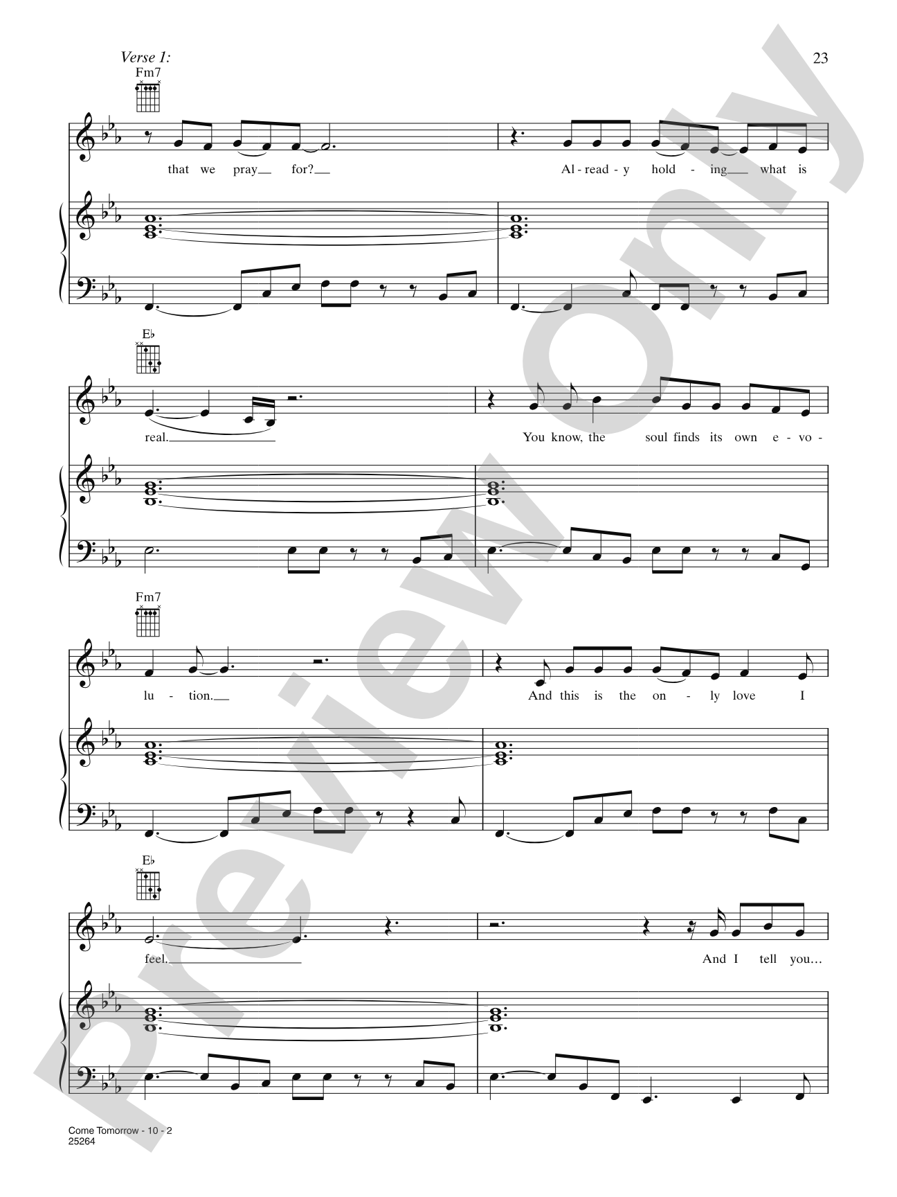 Come Tomorrow: Piano/Vocal/Chords