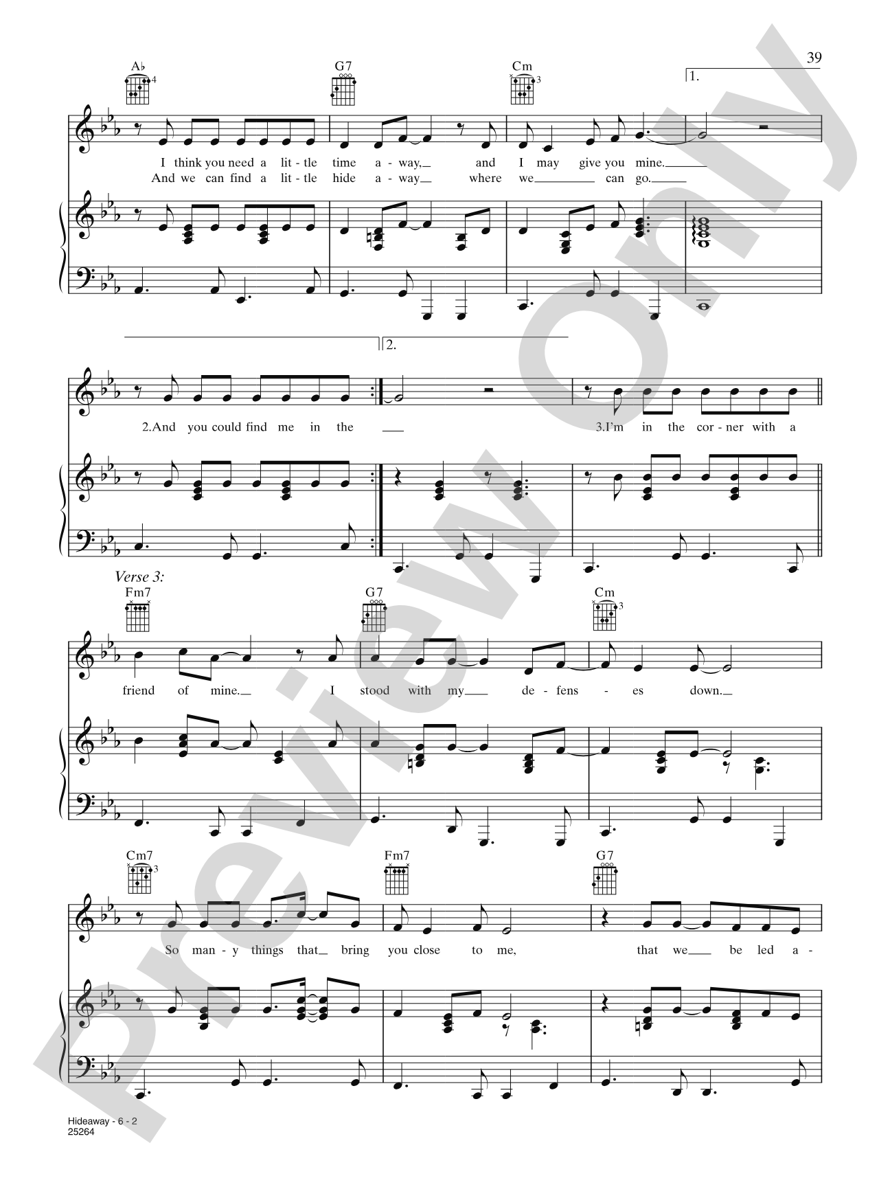 Hideaway: Piano/Vocal/Chords