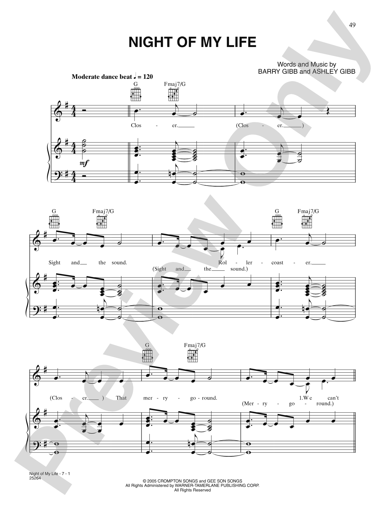 Night Of My Life: Piano/Vocal/Chords