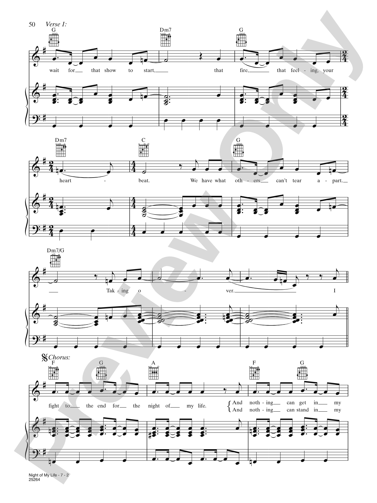 Night Of My Life: Piano/Vocal/Chords