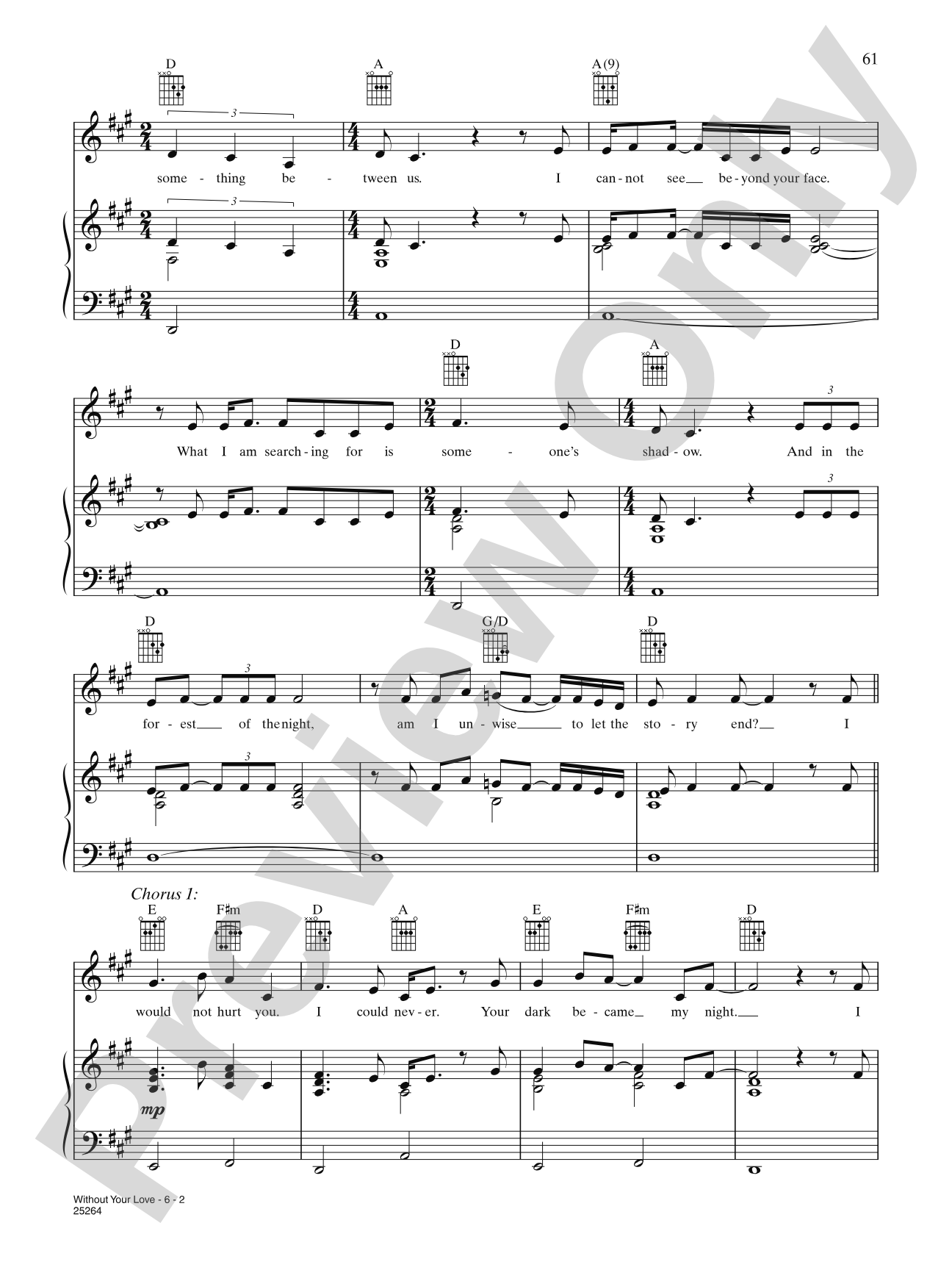Without Your Love: Piano/Vocal/Chords