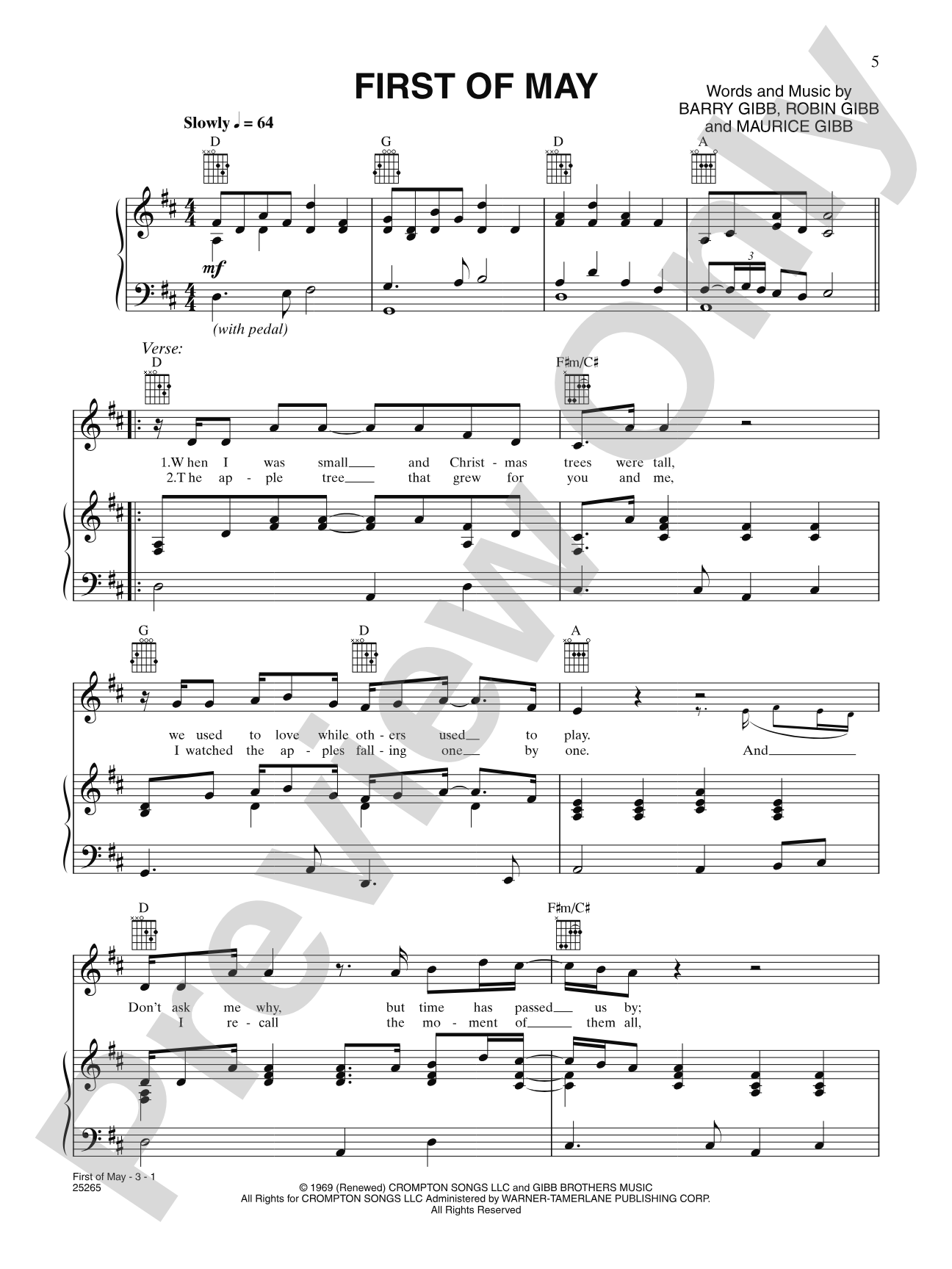First Of May: Piano/Vocal/Chords
