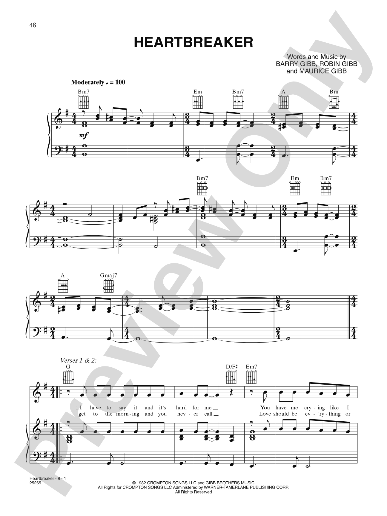 Heartbreaker: Piano/Vocal/Chords