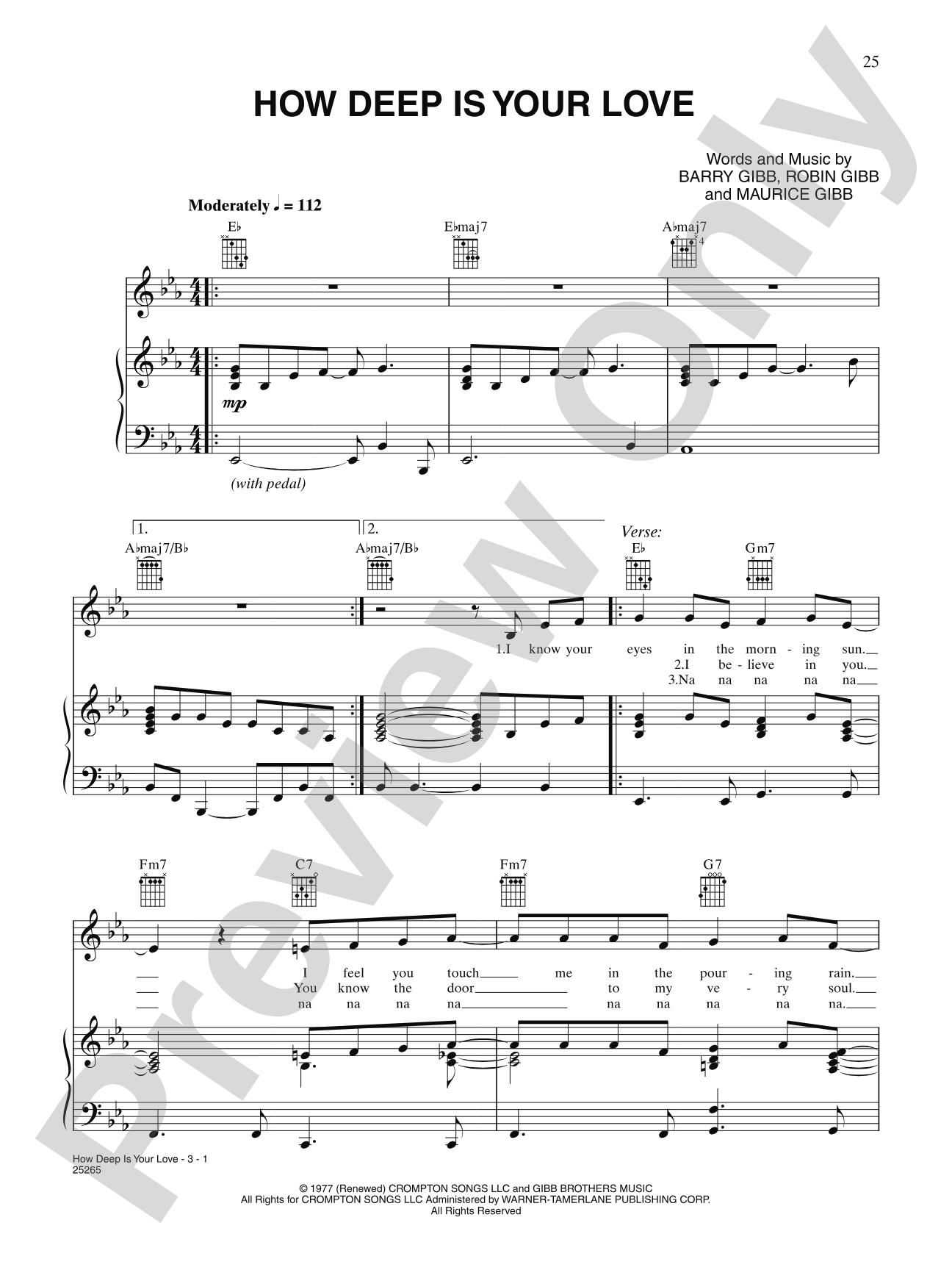How Deep Is Your Love: Piano/Vocal/Chords