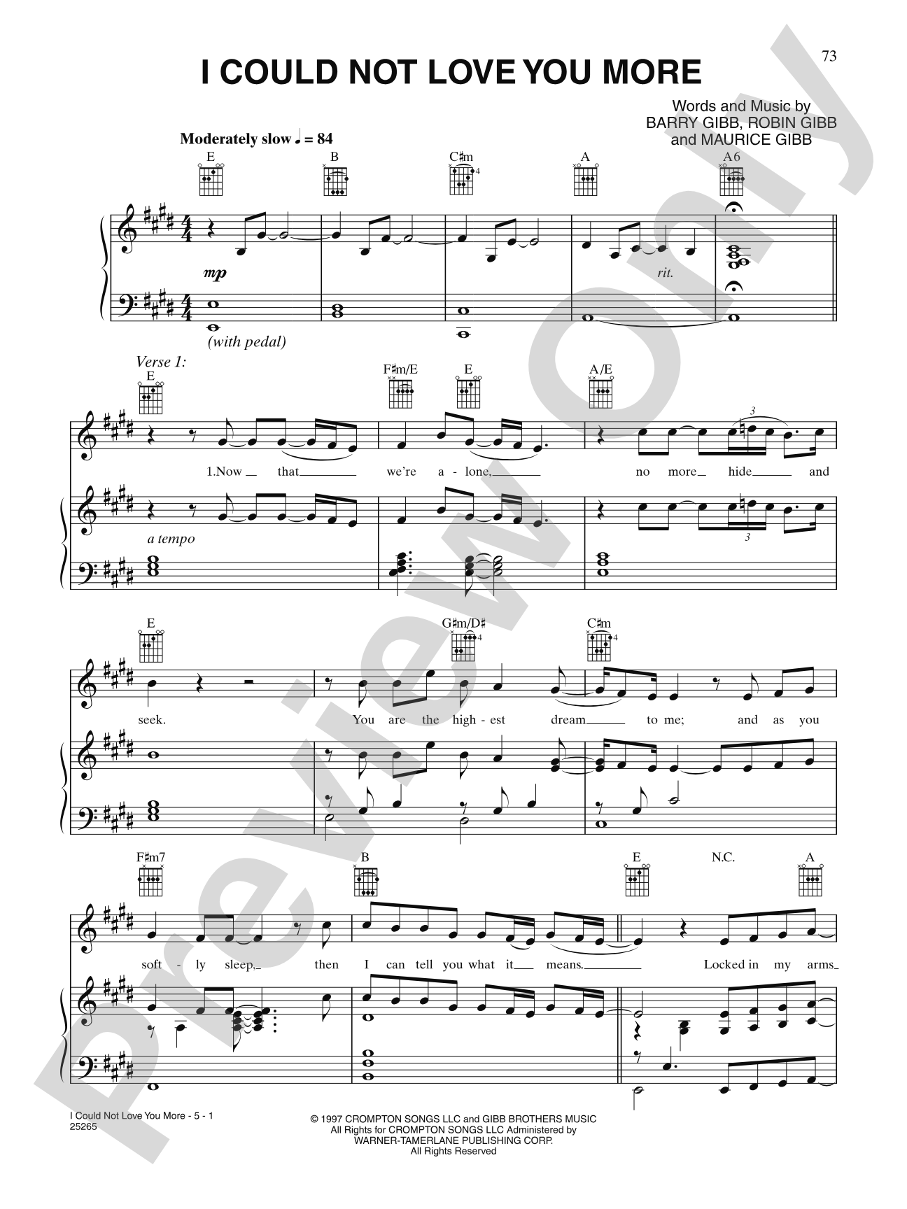 I Could Not Love You More: Piano/Vocal/Chords