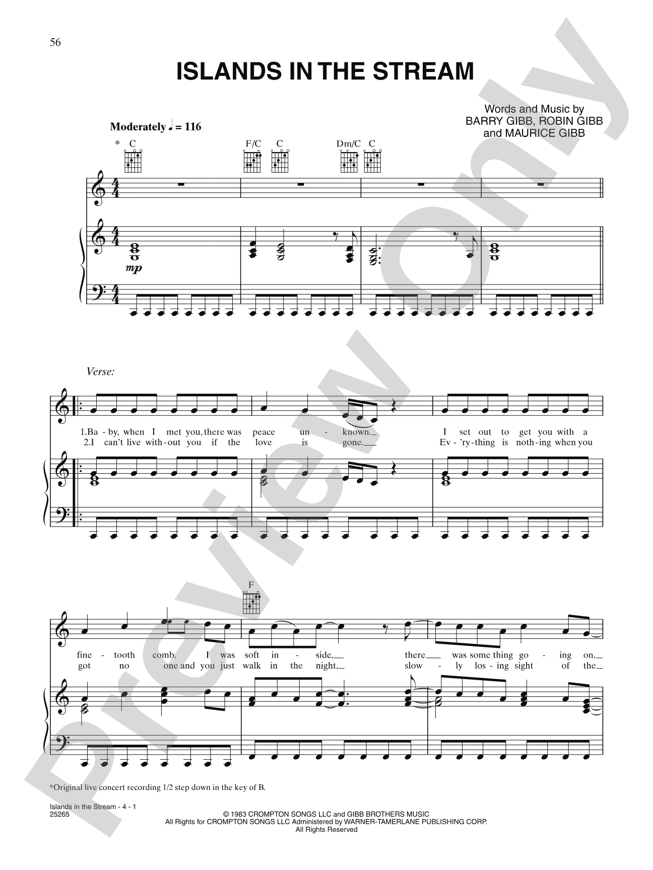 Islands In The Stream: Piano/Vocal/Chords