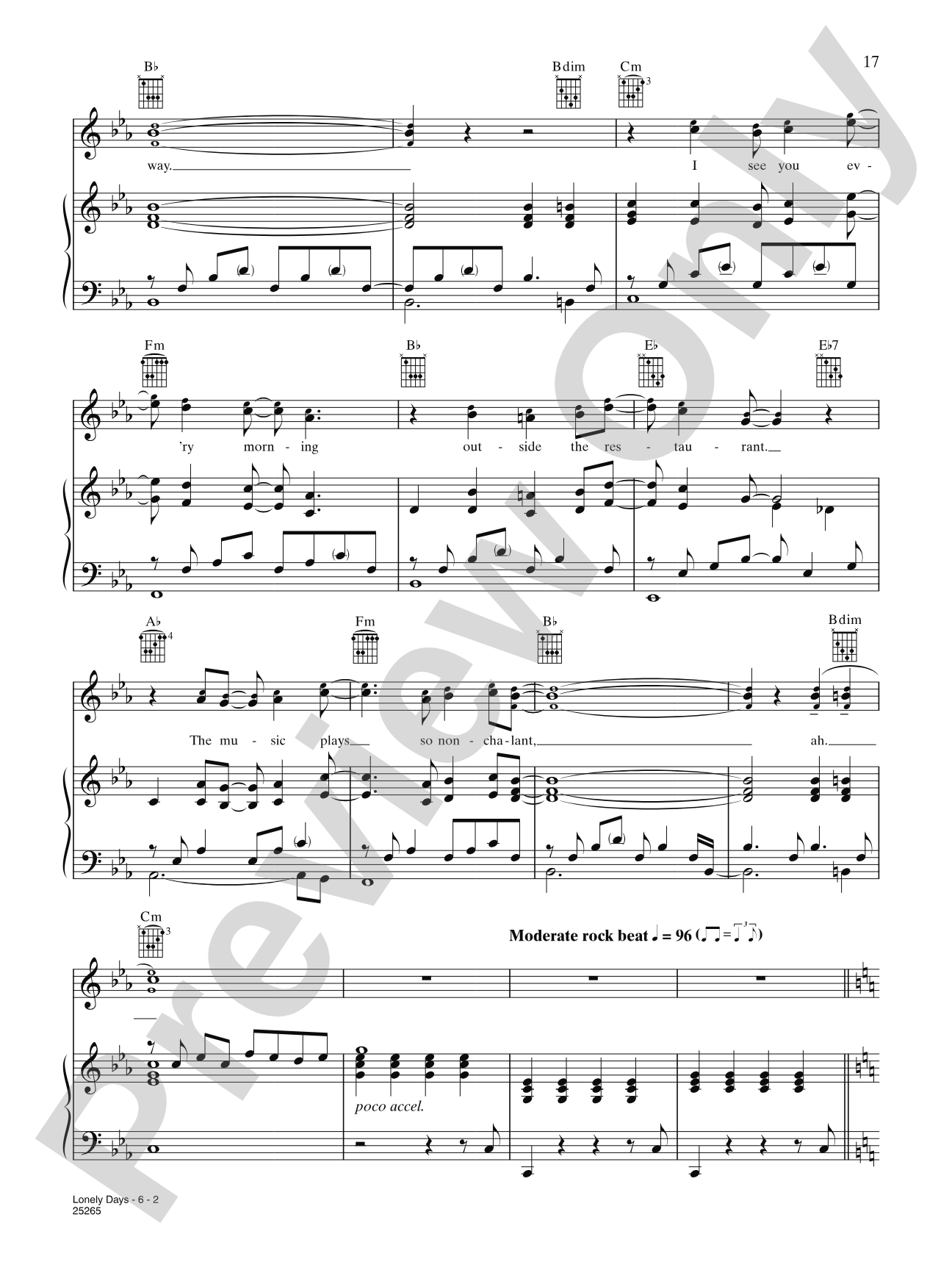 Lonely Days: Piano/Vocal/Chords