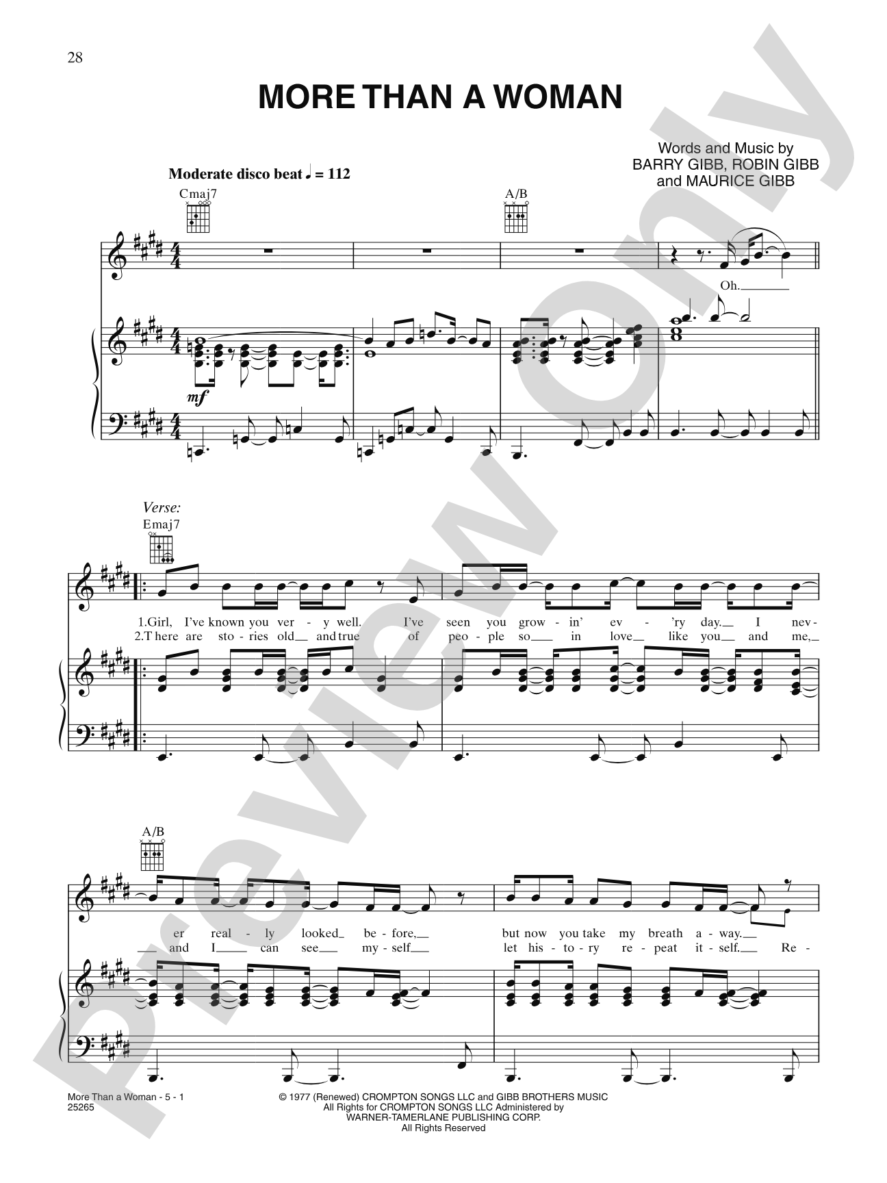 More Than A Woman: Piano/Vocal/Chords