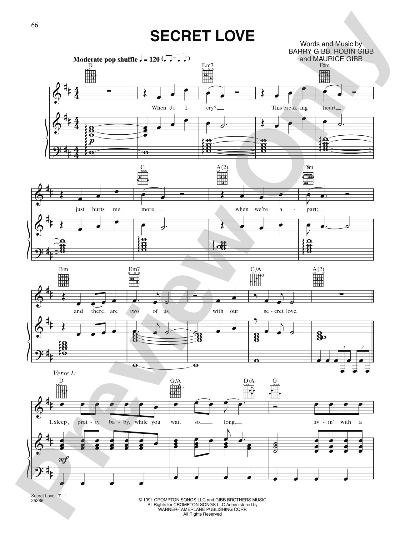 Secret Love: Piano/Vocal/Chords