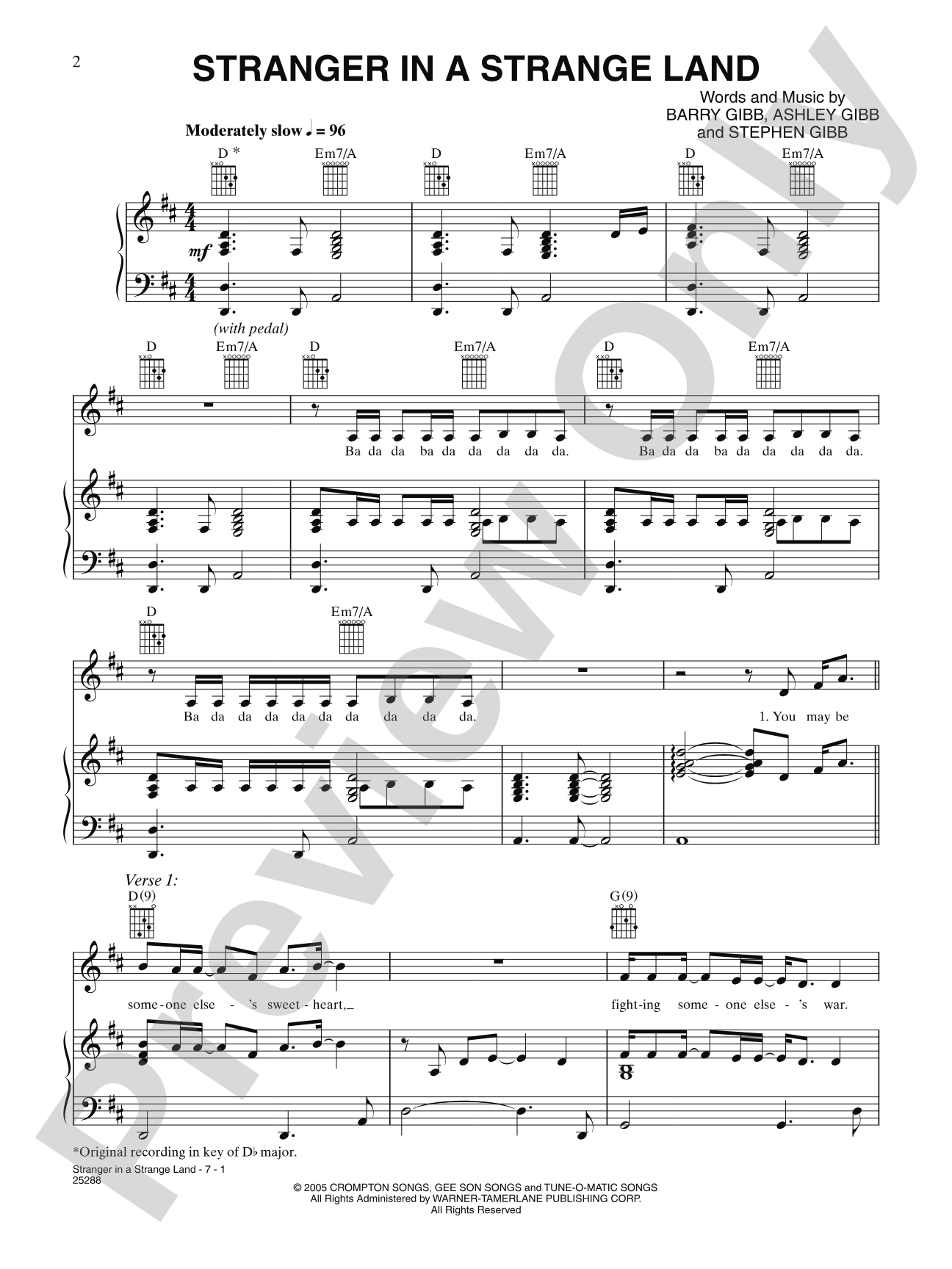 Stranger In A Strange Land: Piano/Vocal/Chords