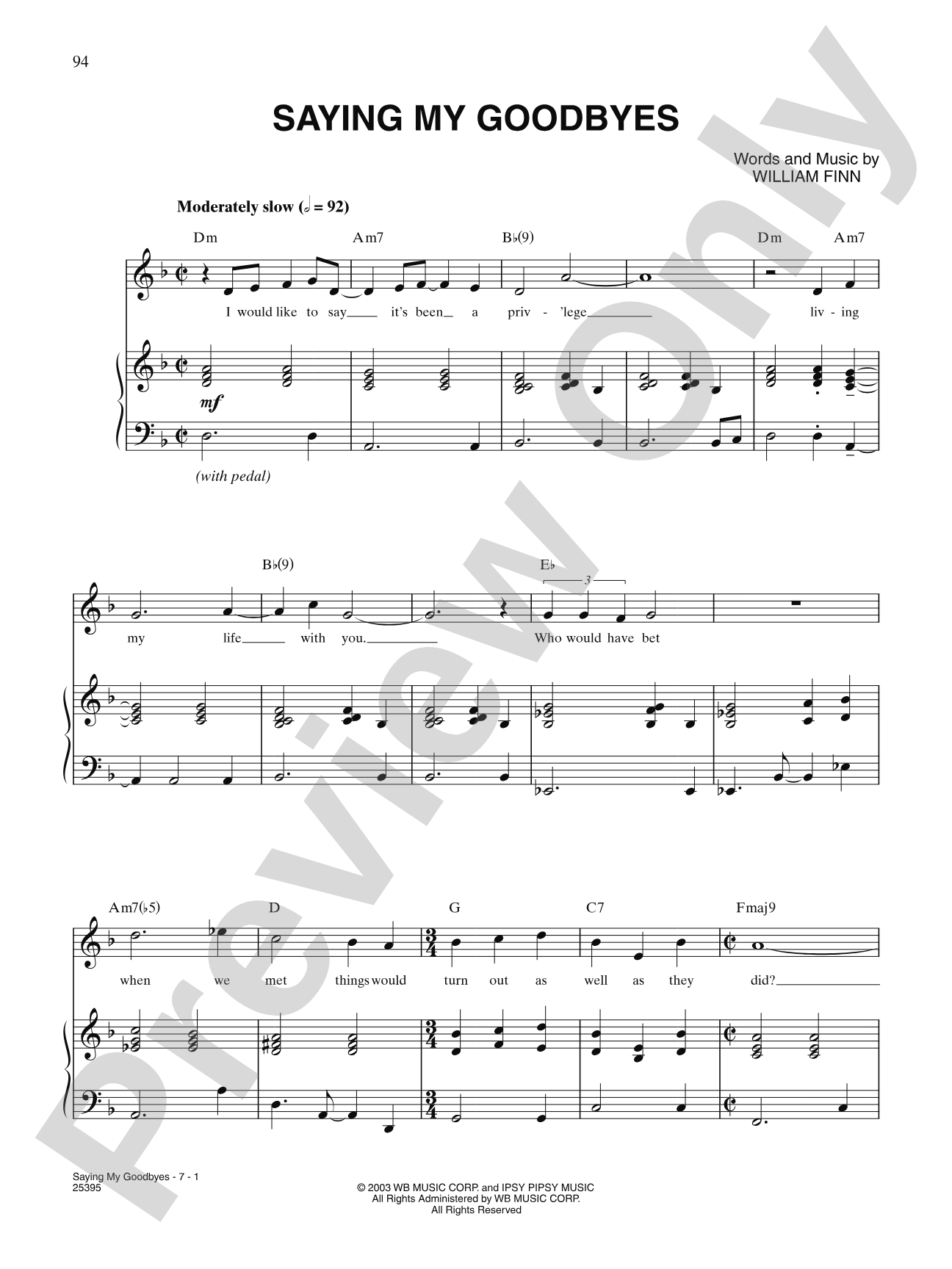 Saying My Goodbyes (from "Elegies: A Song Cycle"): Piano/Vocal/Chords