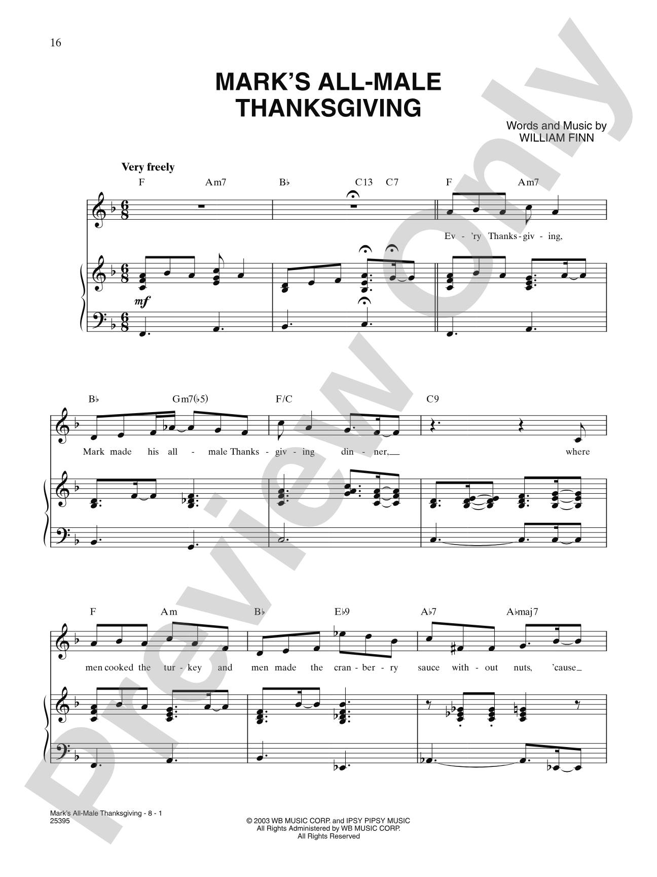 Mark's All-Male Thanksgiving (from "Elegies: A Song Cycle"): Piano/Vocal/Chords