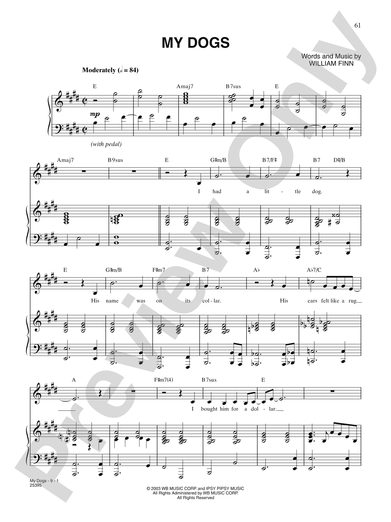 My Dogs (from "Elegies: A Song Cycle"): Piano/Vocal/Chords