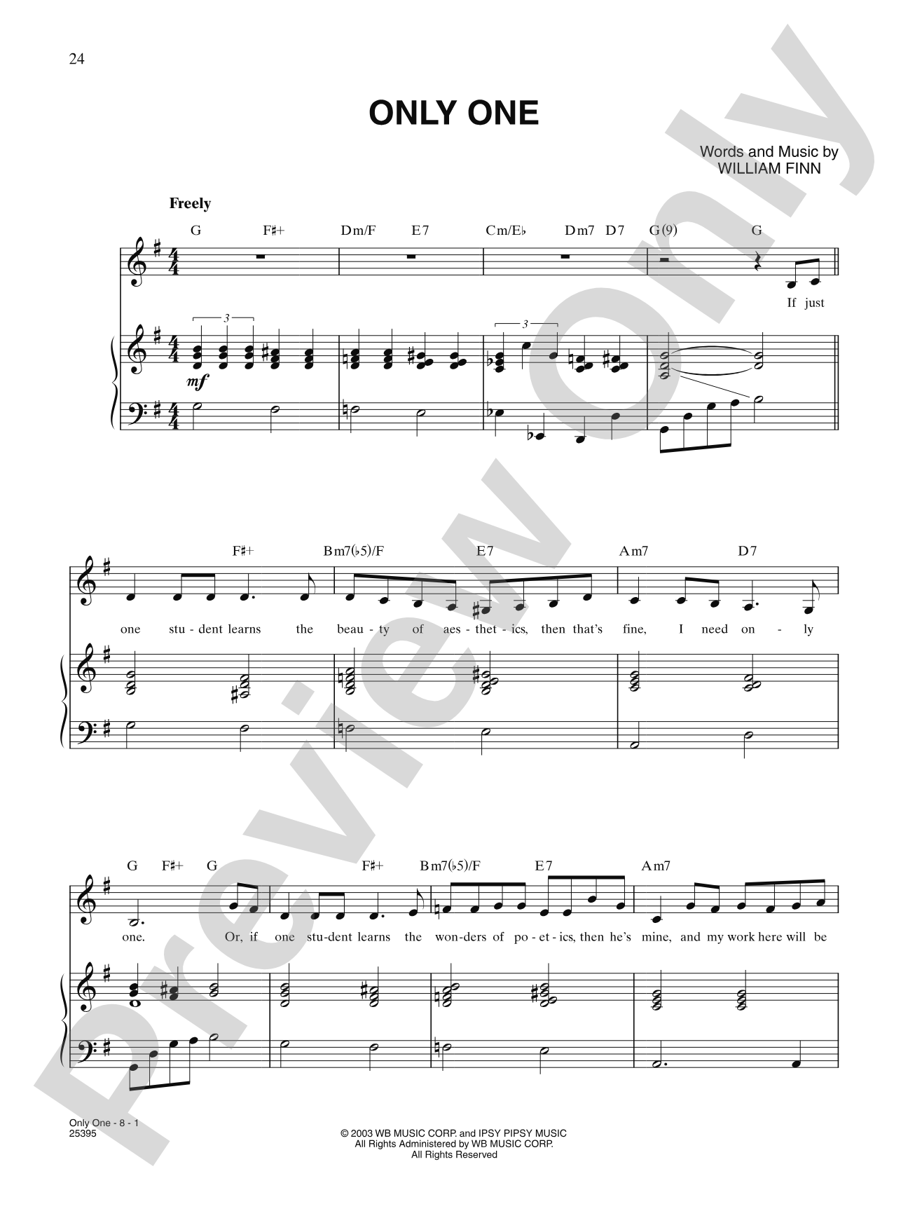 Only One (from "Elegies: A Song Cycle"): Piano/Vocal/Chords