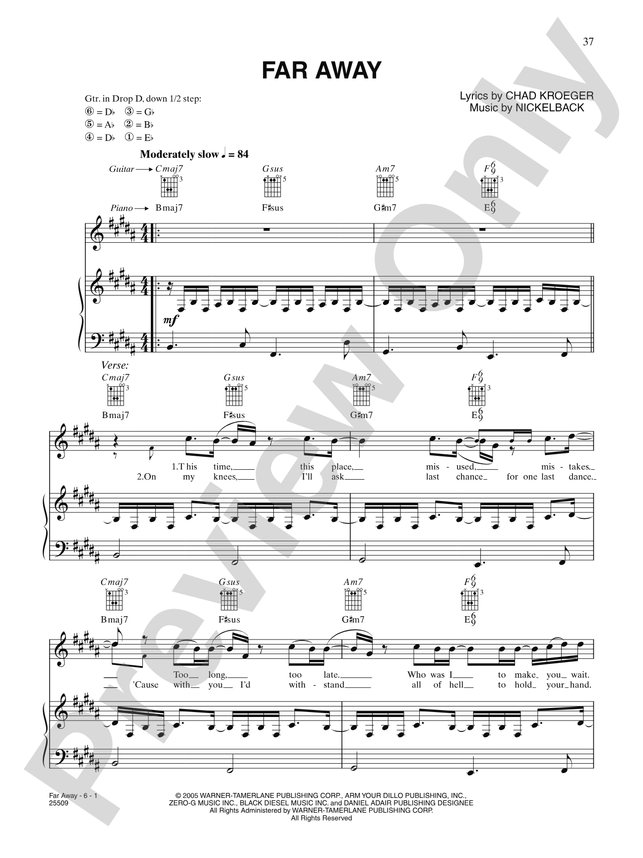Far Away: Piano/Vocal/Chords