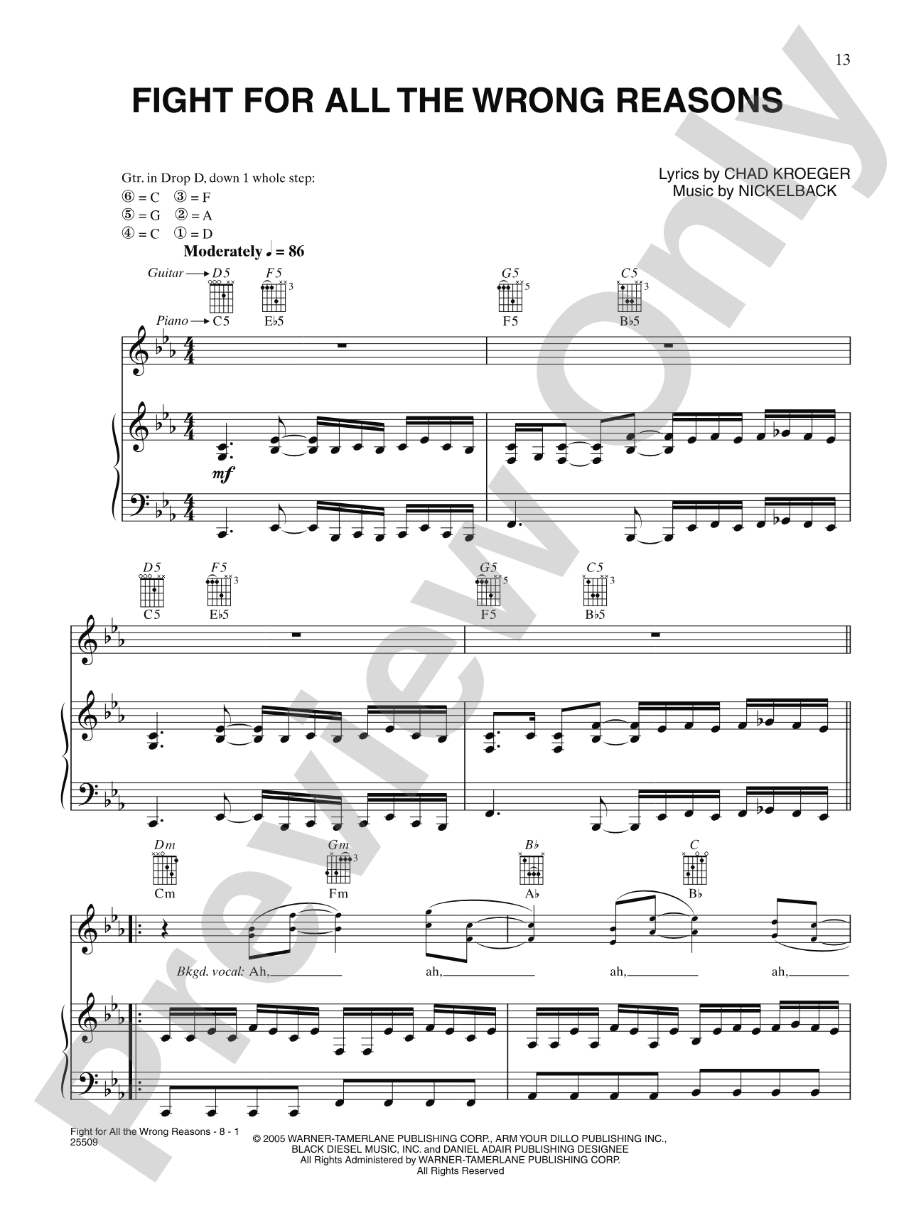 Fight For All The Wrong Reasons: Piano/Vocal/Chords